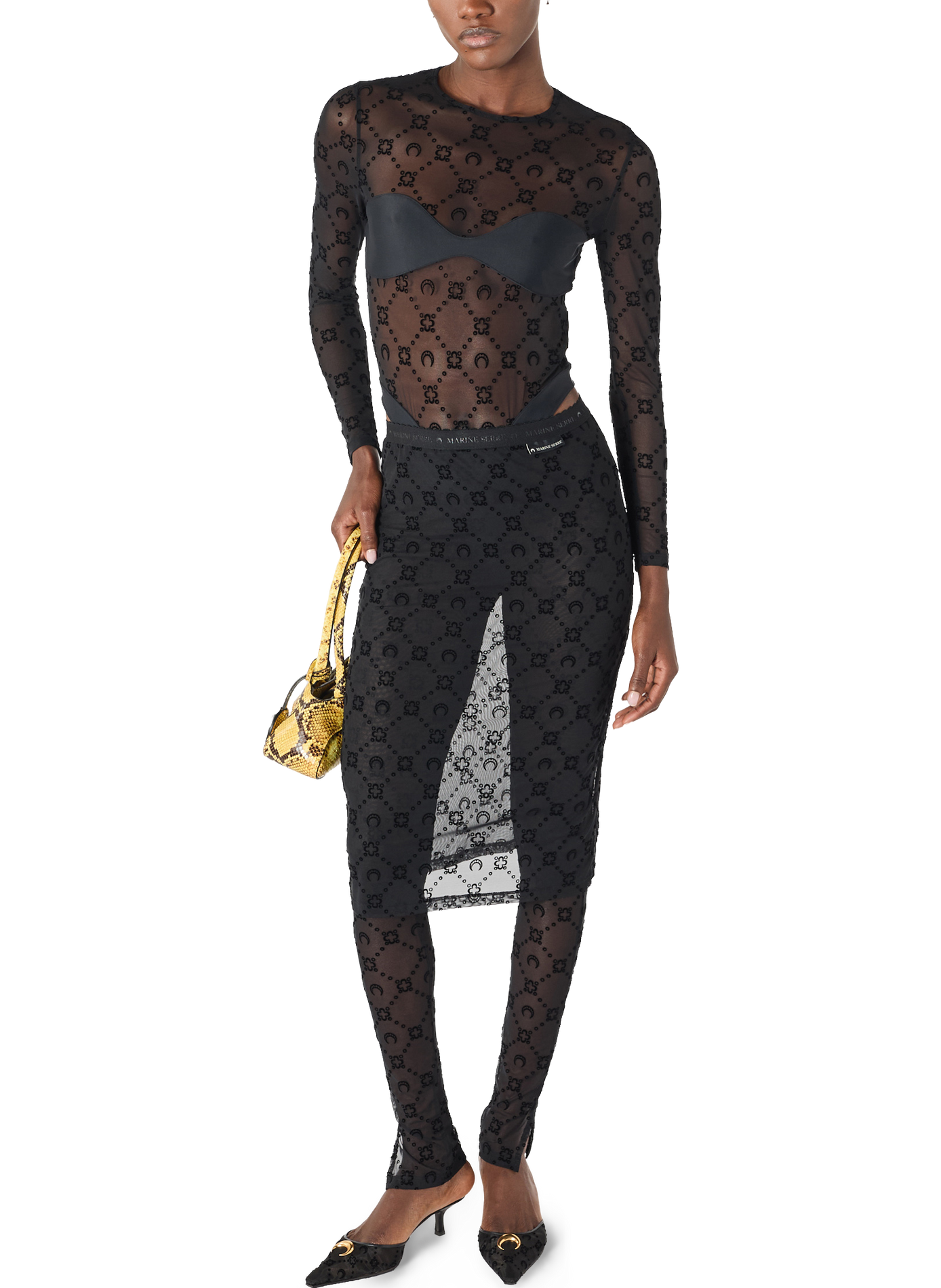 Moonogram mesh flock pant-skirt MARINE SERRE Black