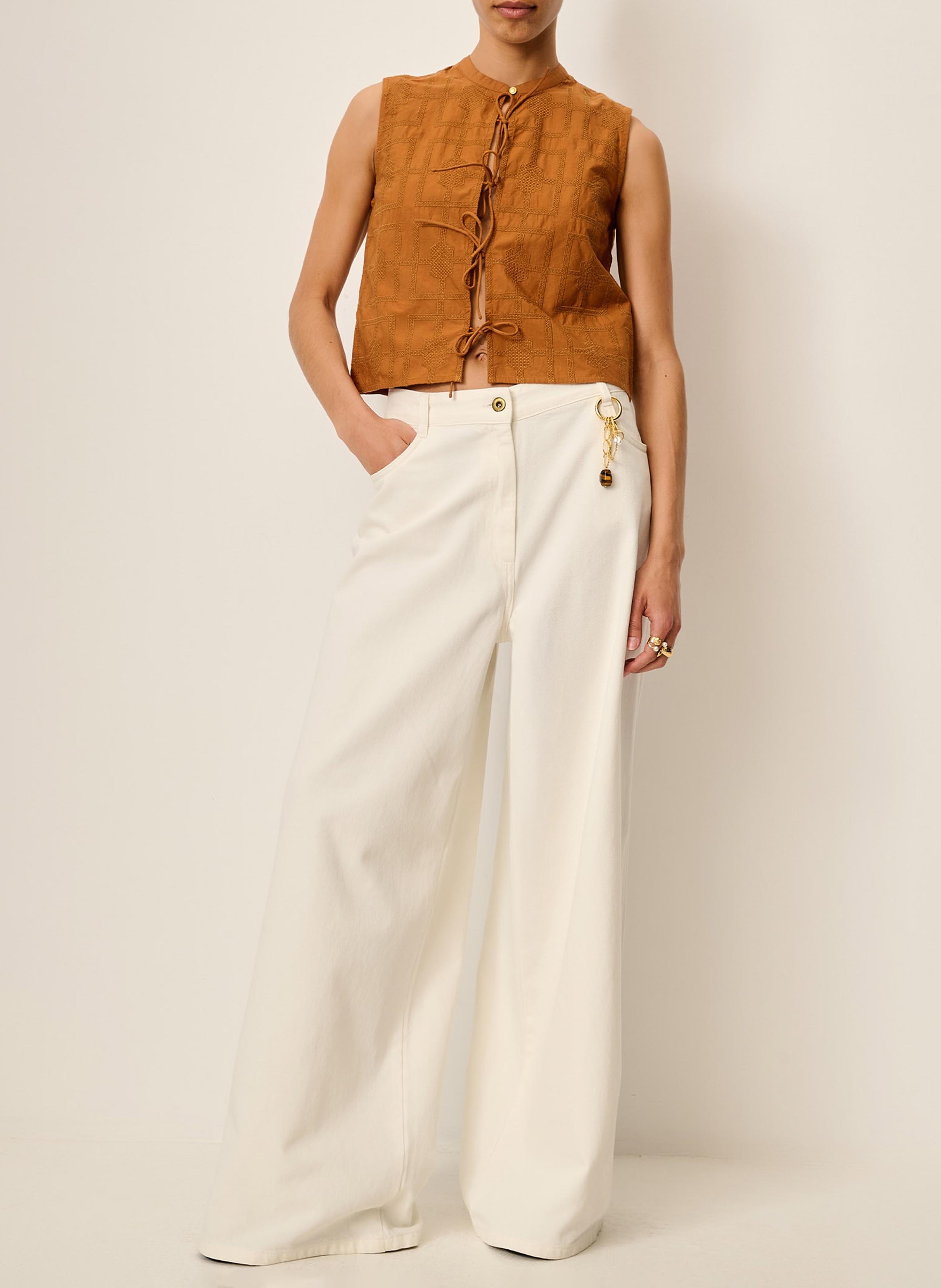 Top sans manches à motif résille janiece SESSUN Marron