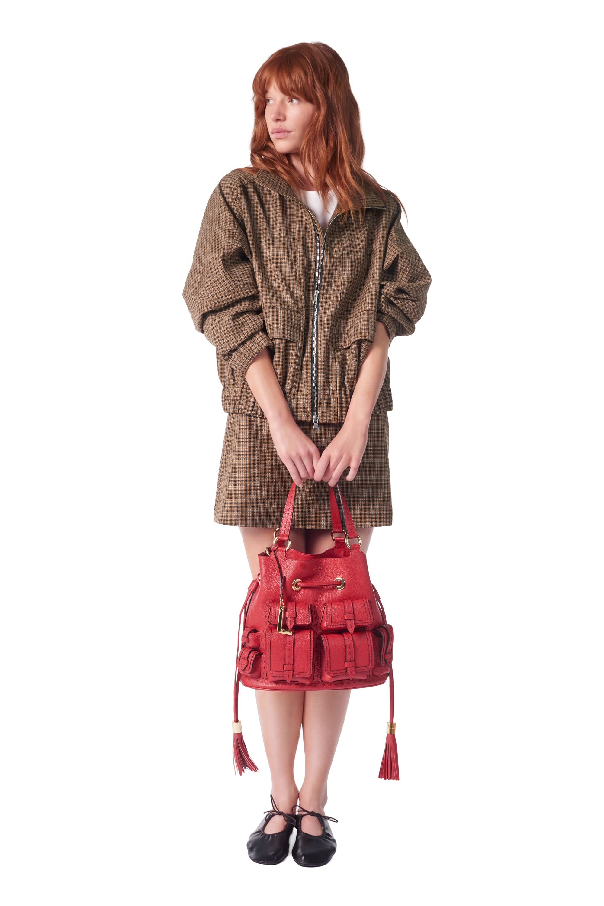 Sac seau premier flirt de lancel en animation 150y multipoches : cuir de vachette graine LANCEL Rouge