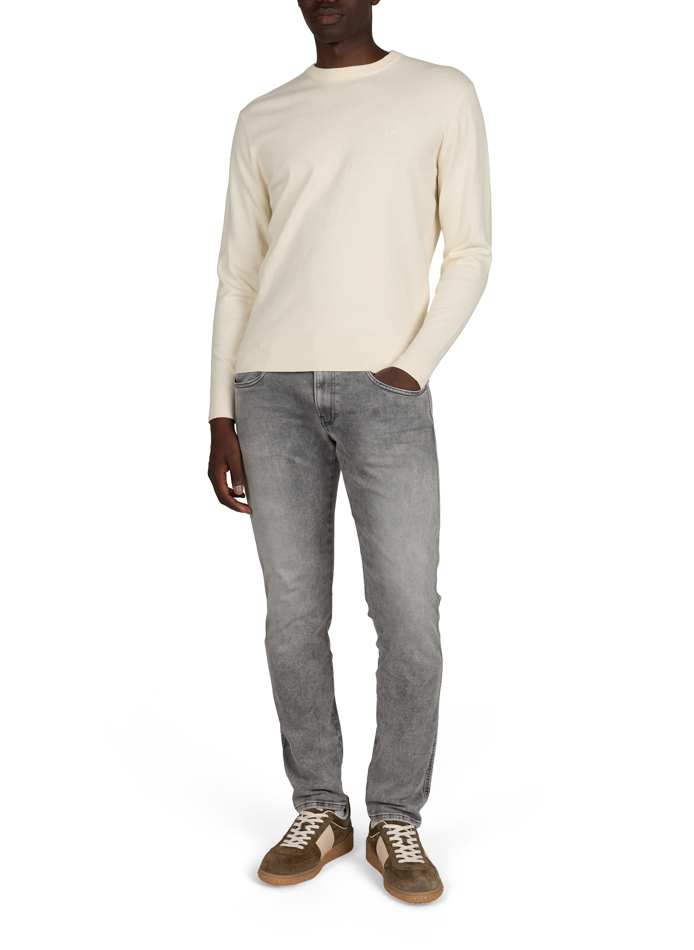 Straight fit round neck sweater in cotton and cashmere REPLAY Beige
