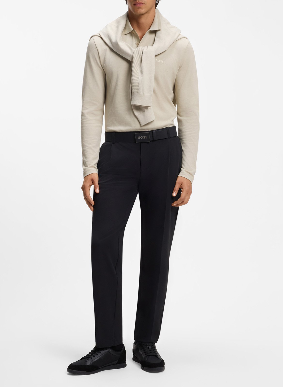 Polo manches longues en coton | Beige BOSS Homme