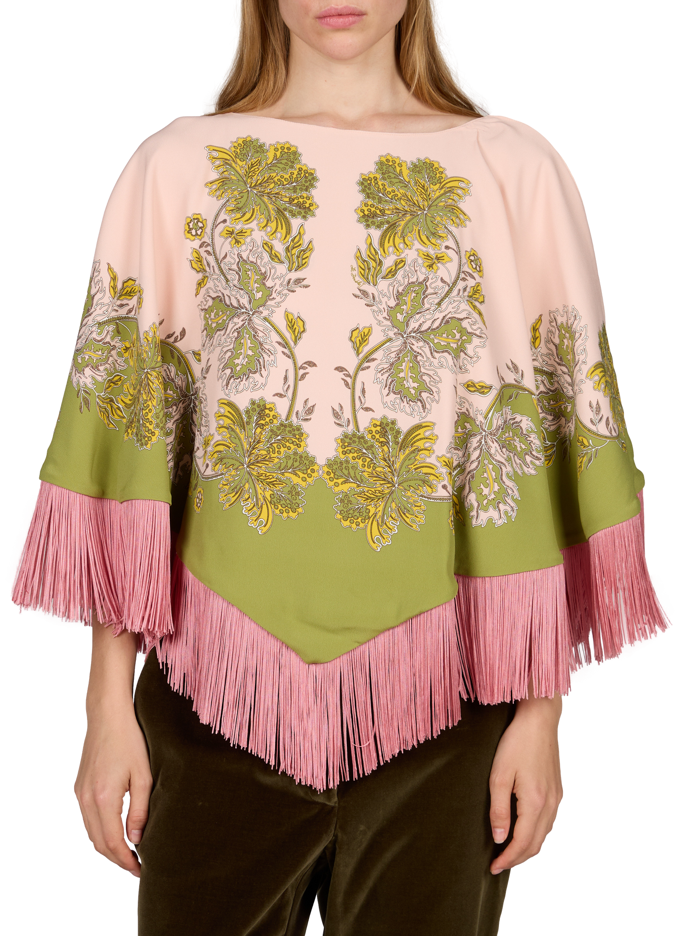 Printed mini fringed poncho LA DOUBLEJ Pink