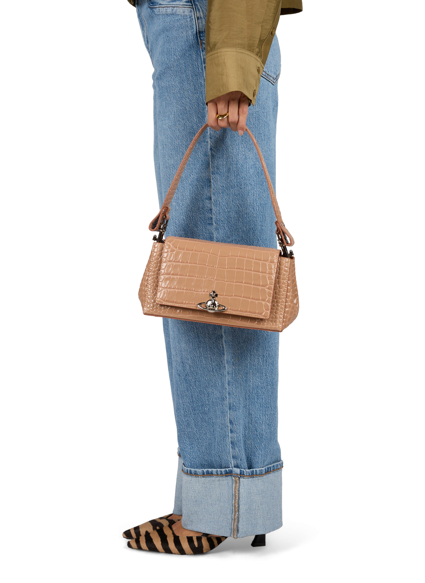Krokodilleder-Schultertasche VIVIENNE WESTWOOD Beige