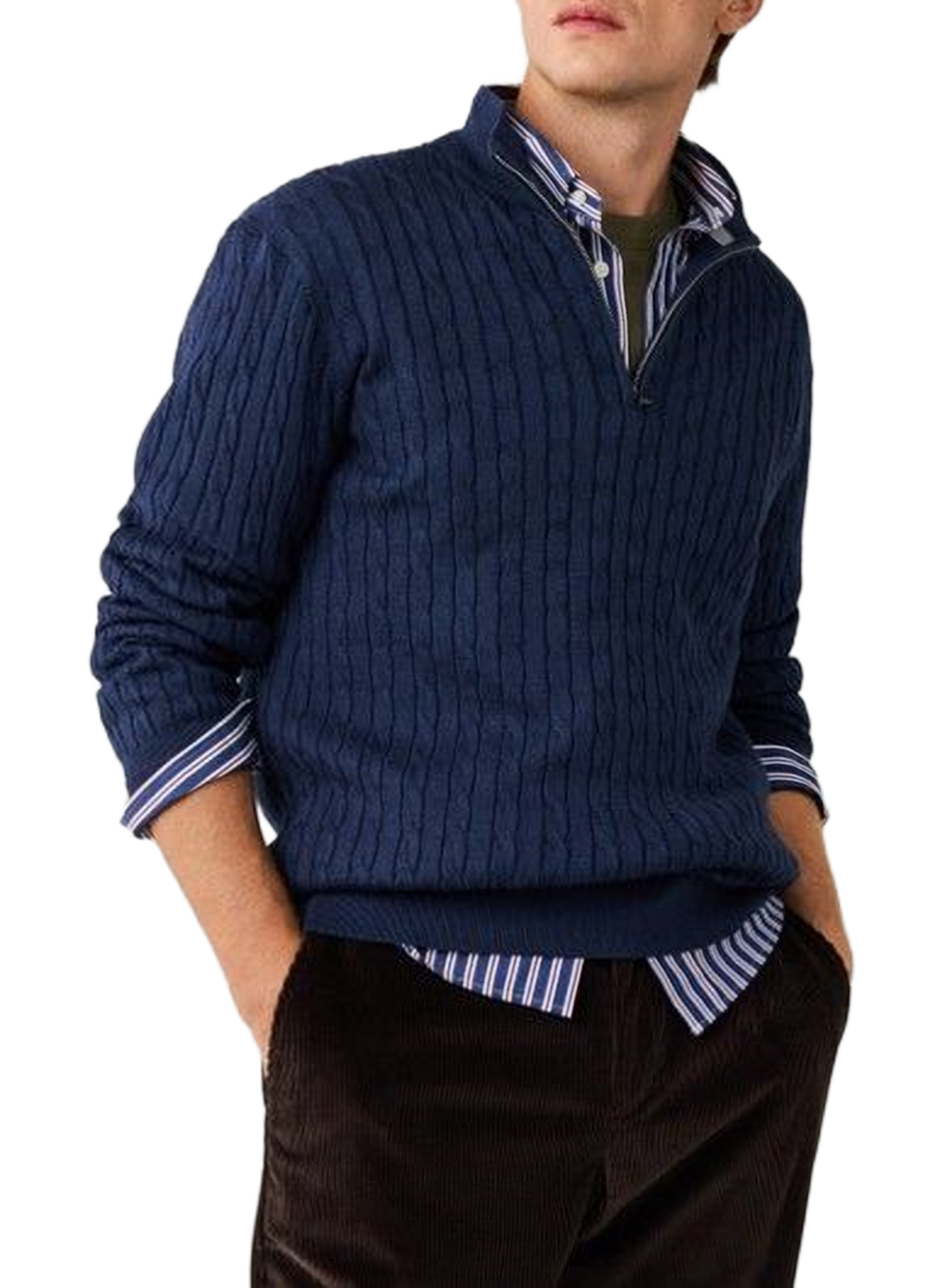 High-neck zip-up sweater in a cotton blend FACONNABLE Blue