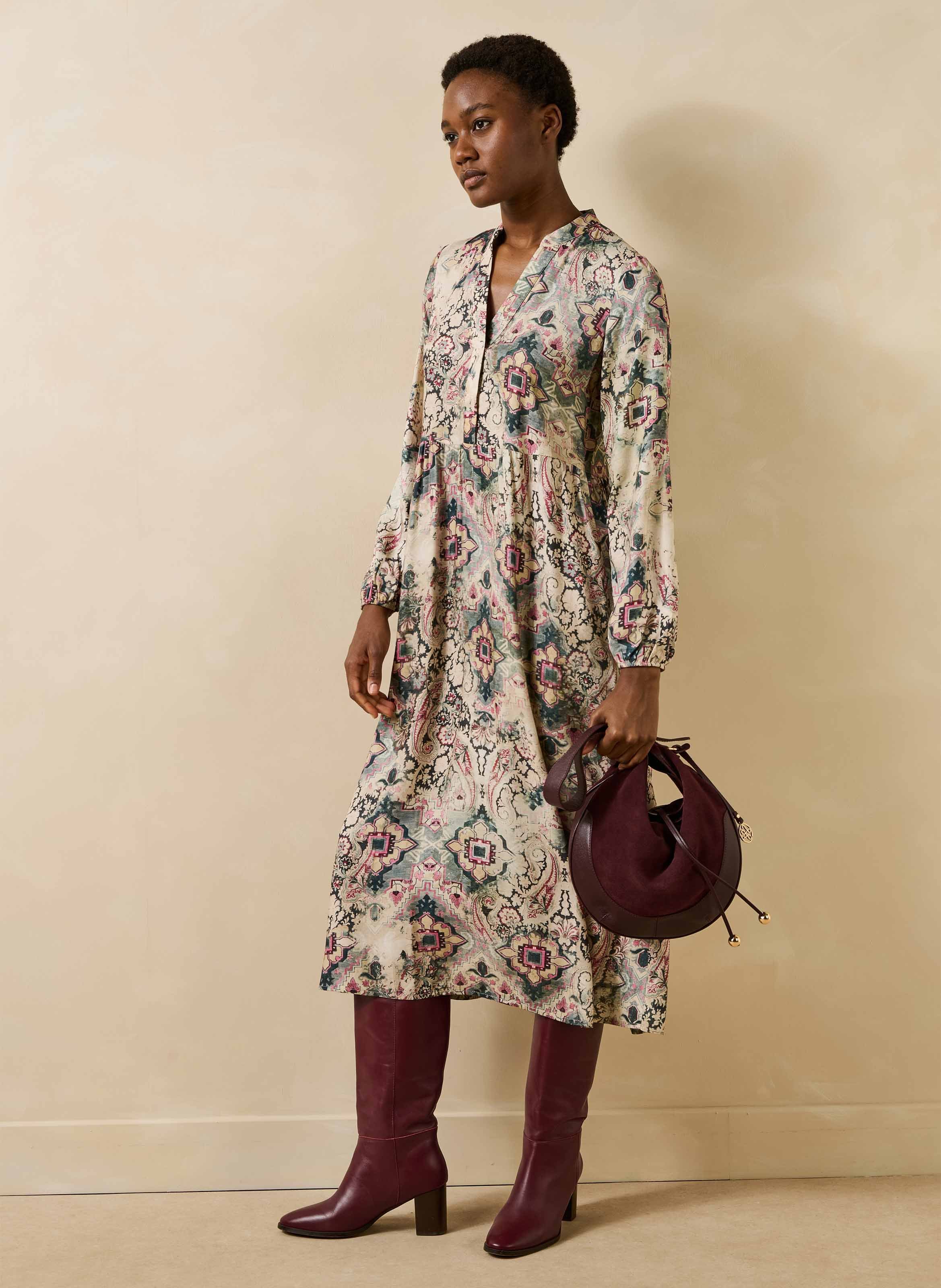 Lange rechte jurk met print LA FEE MARABOUTEE Wit