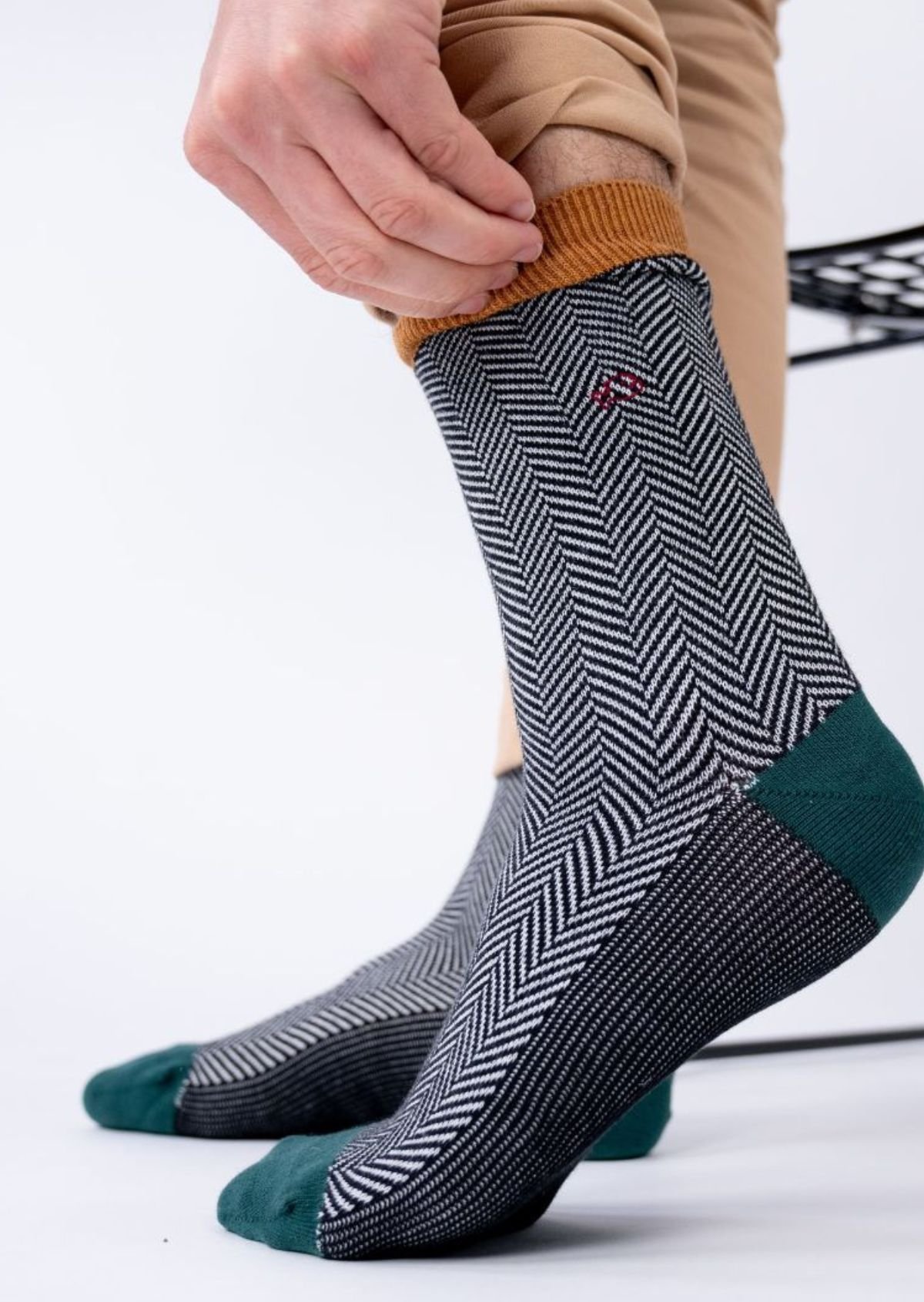 Chaussettes en coton peigné chevrons Noir