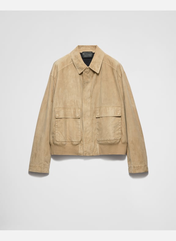 Bomber en veau velours et coton Beige by PRADA PRADA Bomber en veau velours et coton Beige