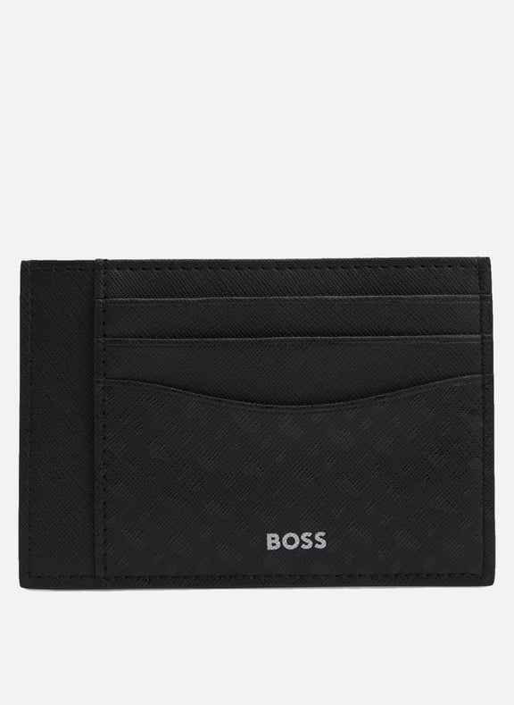 Porte-cartes jacquard en cuir Noir by BOSS BOSS Porte-cartes jacquard en cuir Noir