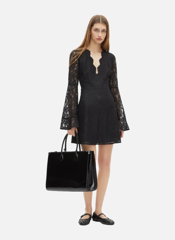 Robe courte à manches évasées en dentelle Noir by THE KOOPLES THE KOOPLES Robe courte à manches évasées en dentelle Noir