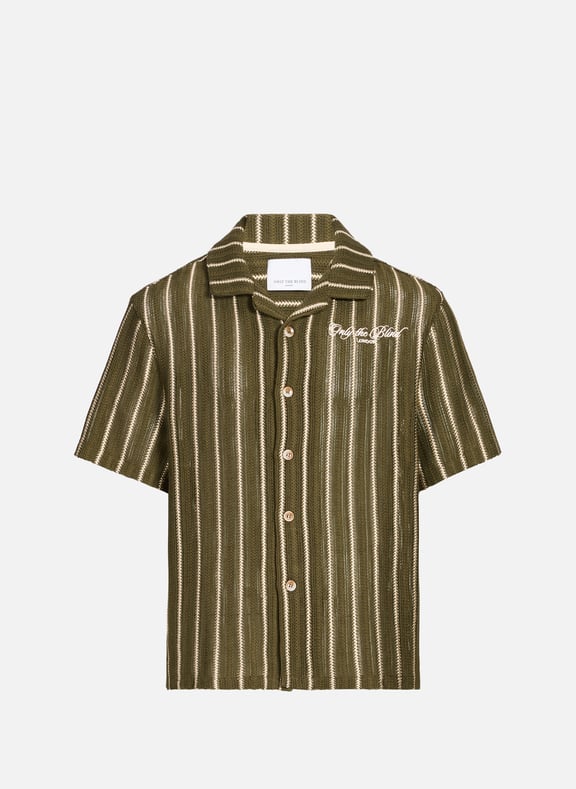 Chemise col cubain à rayures en coton mélangé Vert by ONLY THE BLIND ONLY THE BLIND Chemise col cubain à rayures en coton mélangé Vert