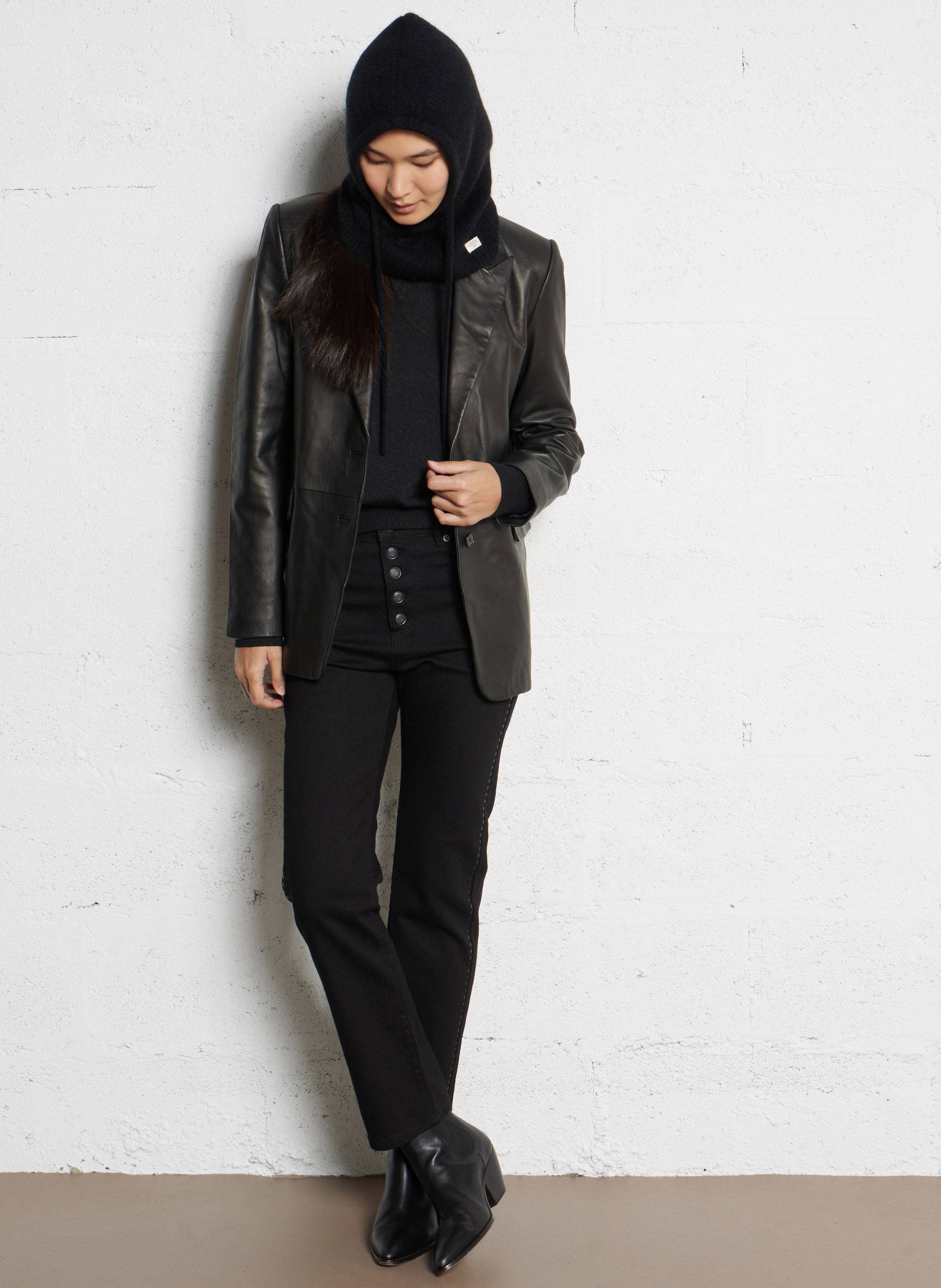 Veste de blazer droite en cuir IKKS Noir