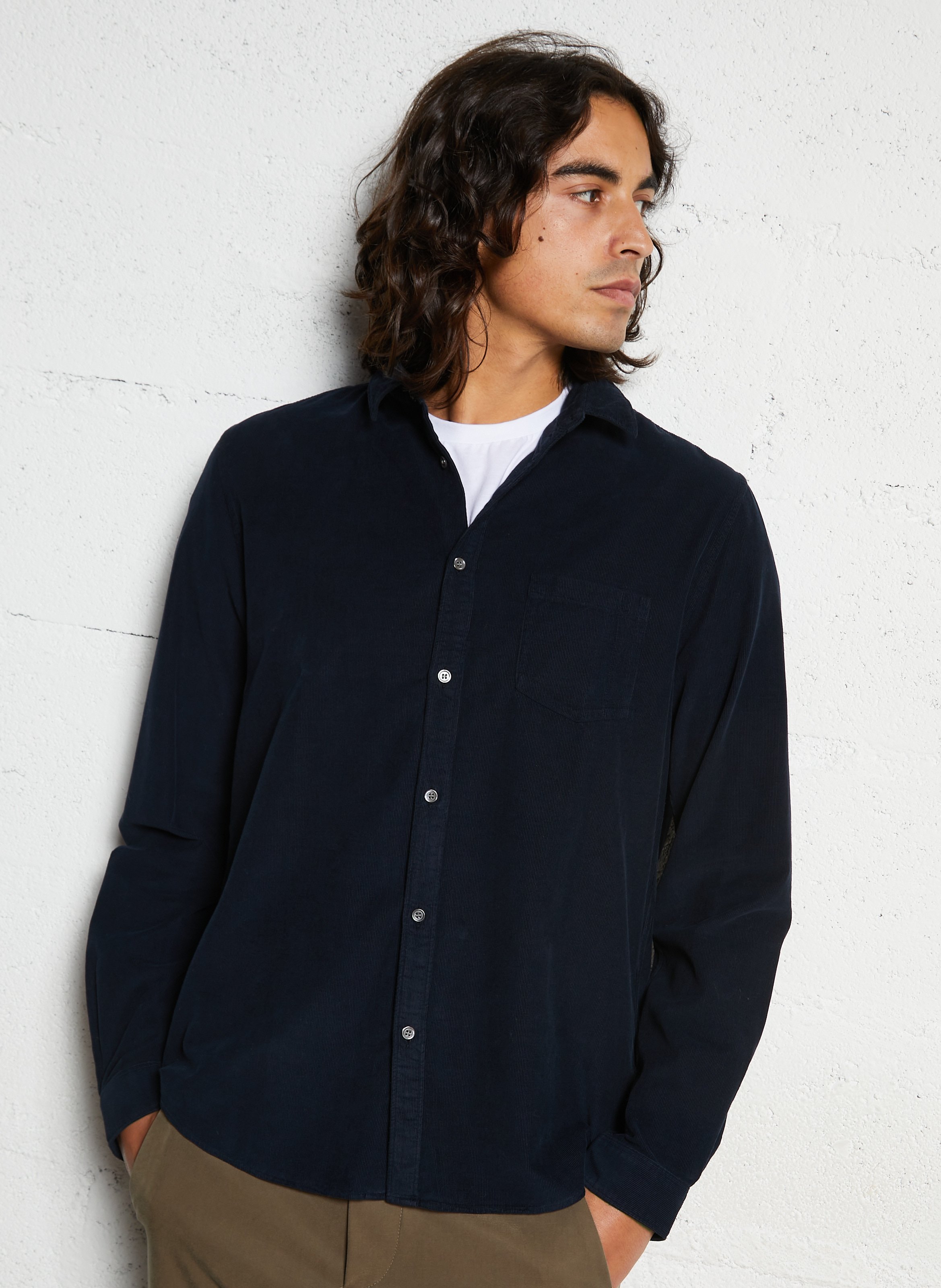 Chemise droite boutonnée en velours IKKS Bleu