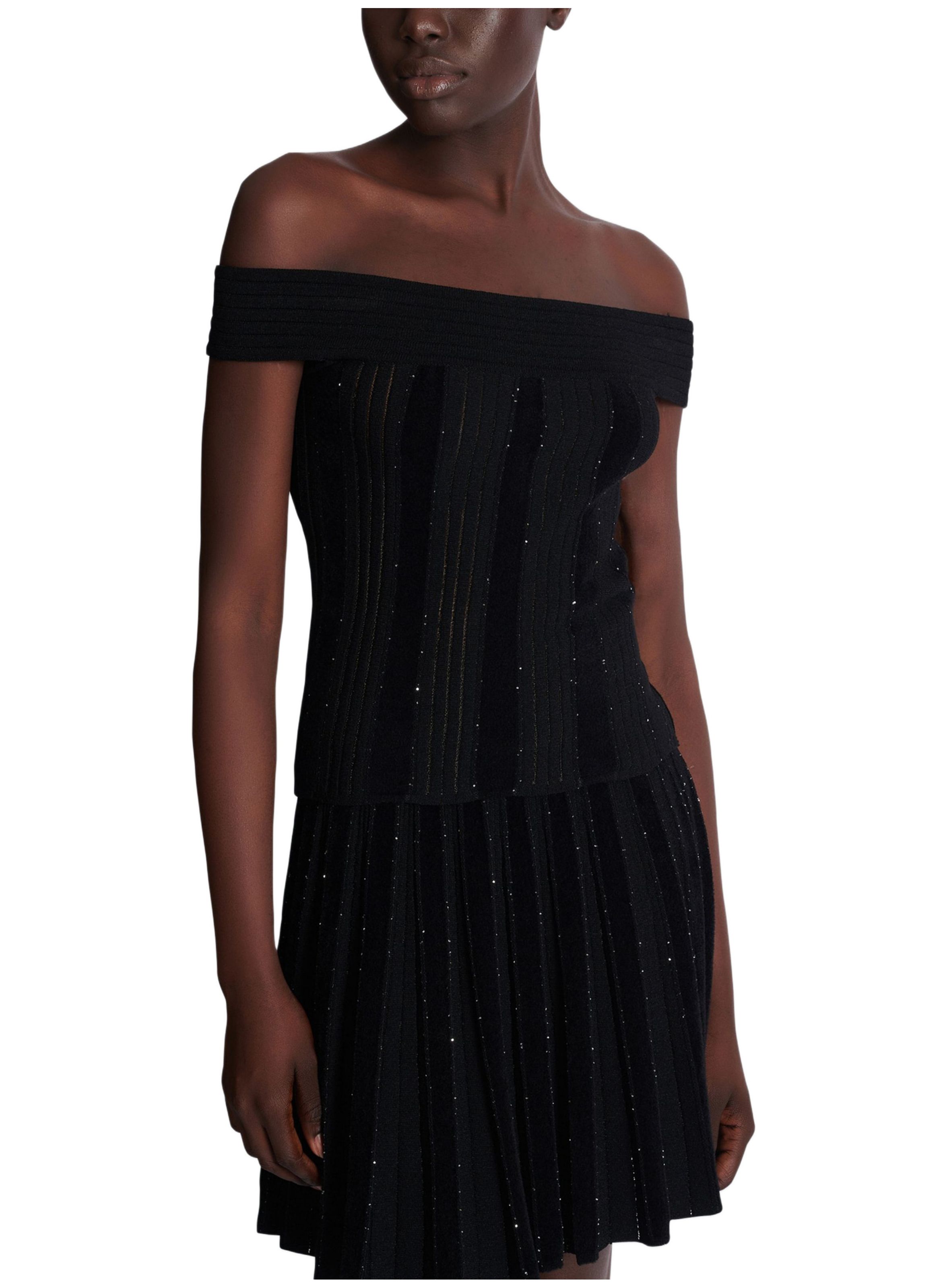 Top sans manches en maille avec paillettes BALMAIN Noir