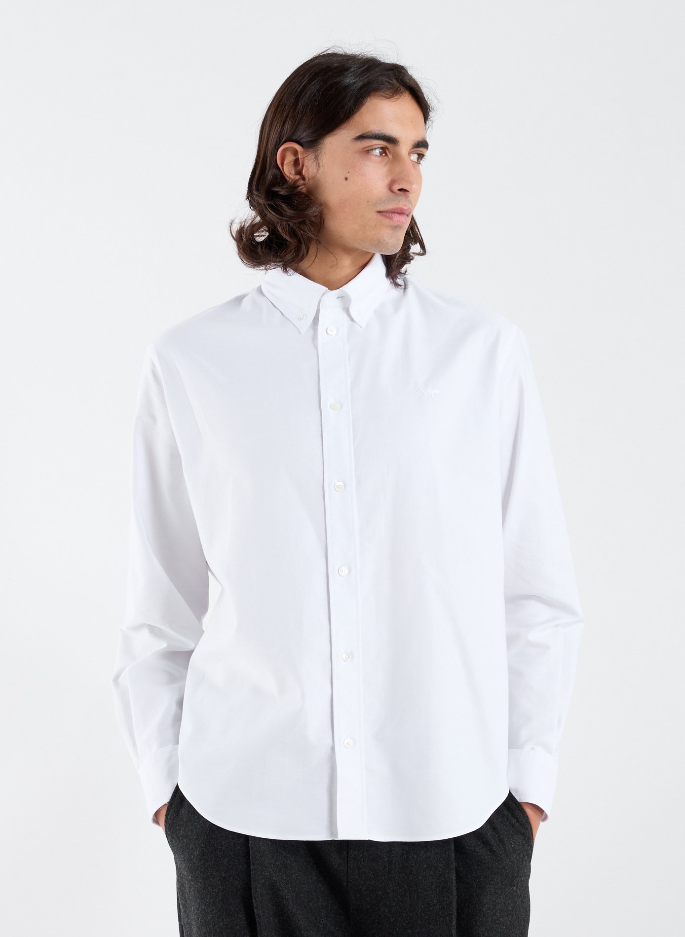 Straight cotton embroidered shirt MAISON KITSUNÉ White
