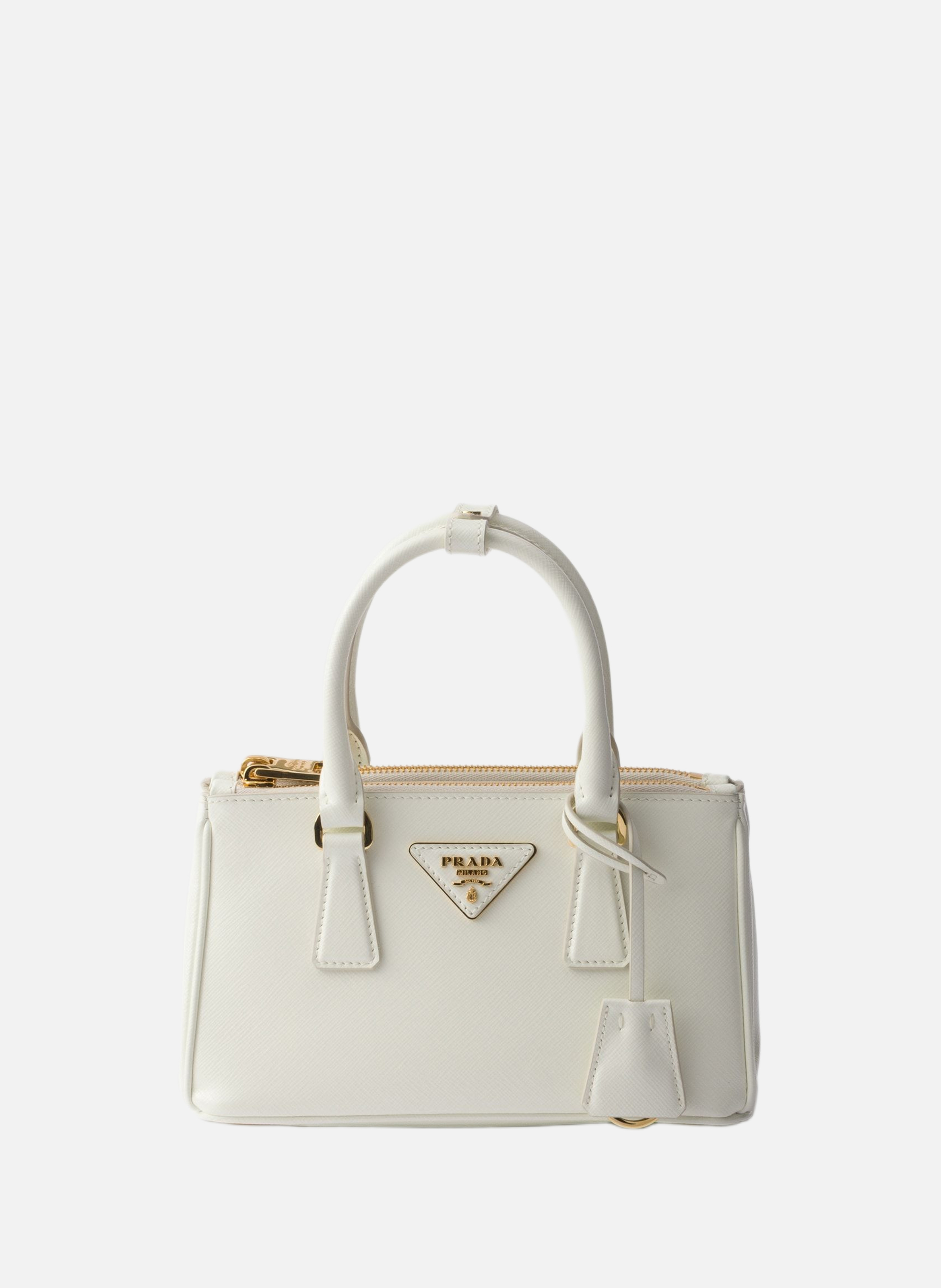 Mini sac prada galleria en cuir saffiano verni PRADA Blanc