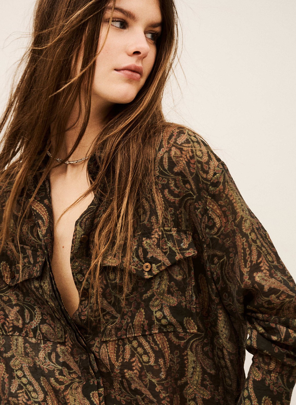 Chemise droite col classique imprimée tao BA&SH Kaki