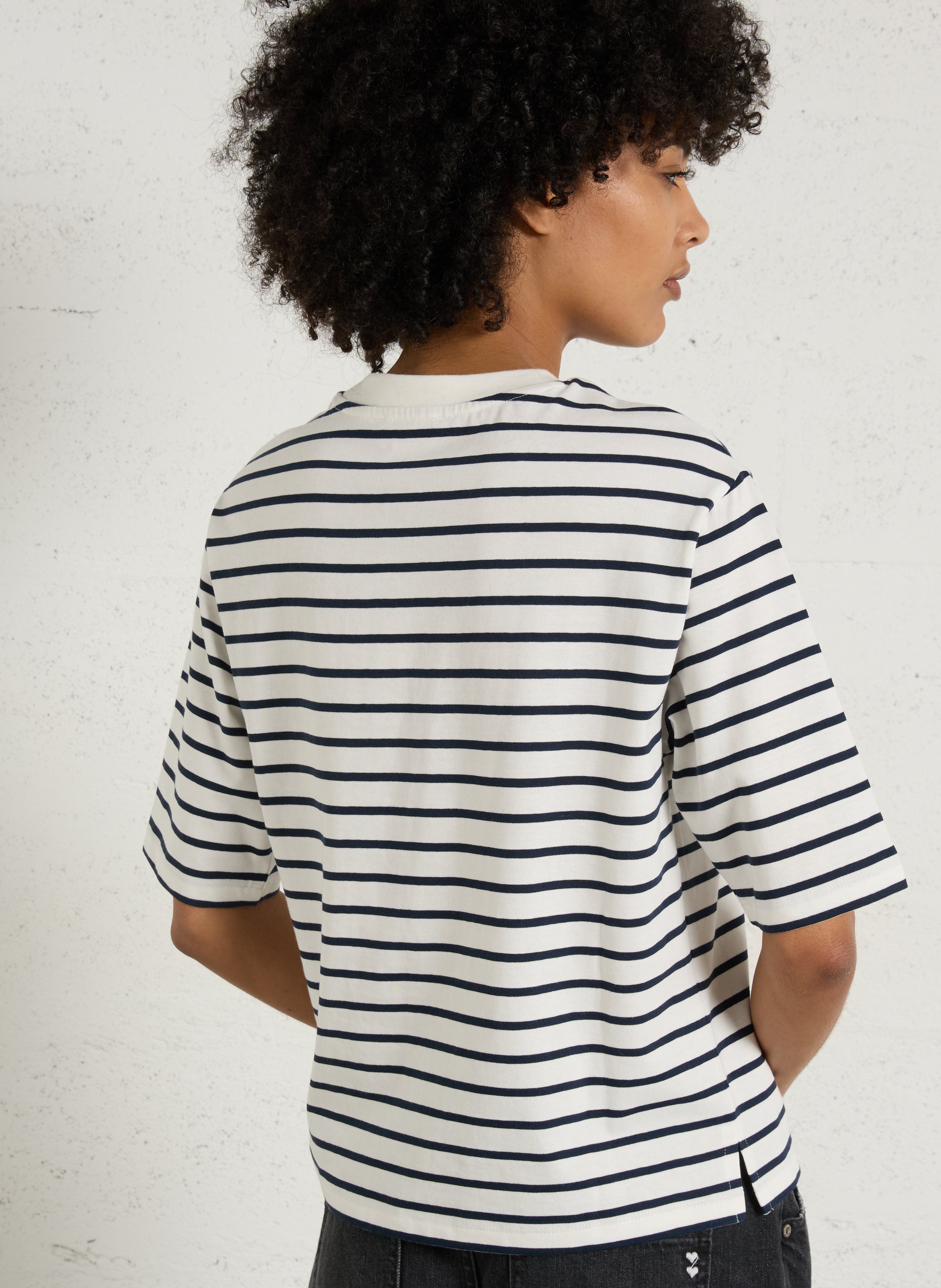 Tee-shirt droit col rond en coton lisette MAISON 123 Bleu