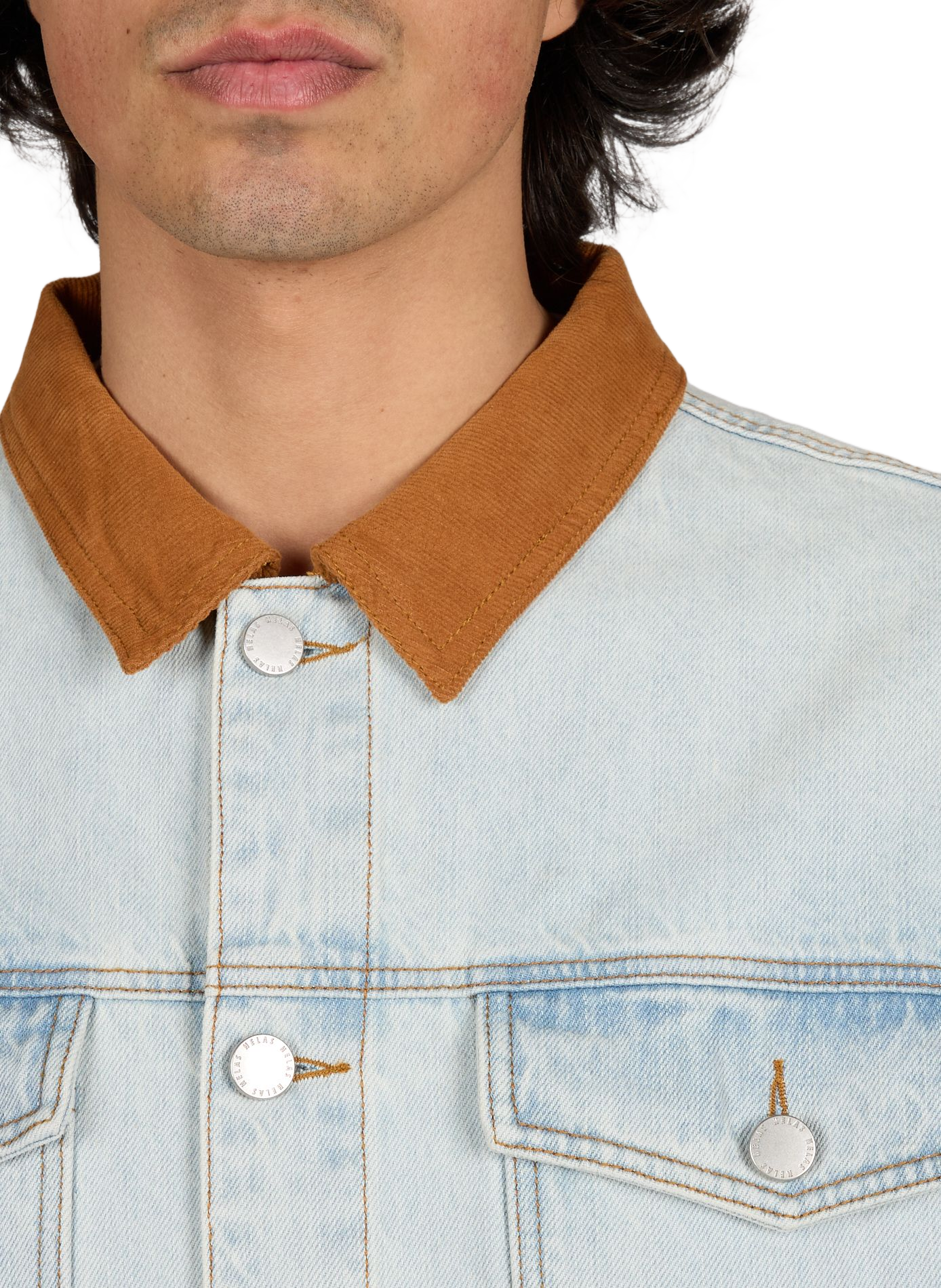 Veste en jean col classique brodée  HELAS CAPS Bleu