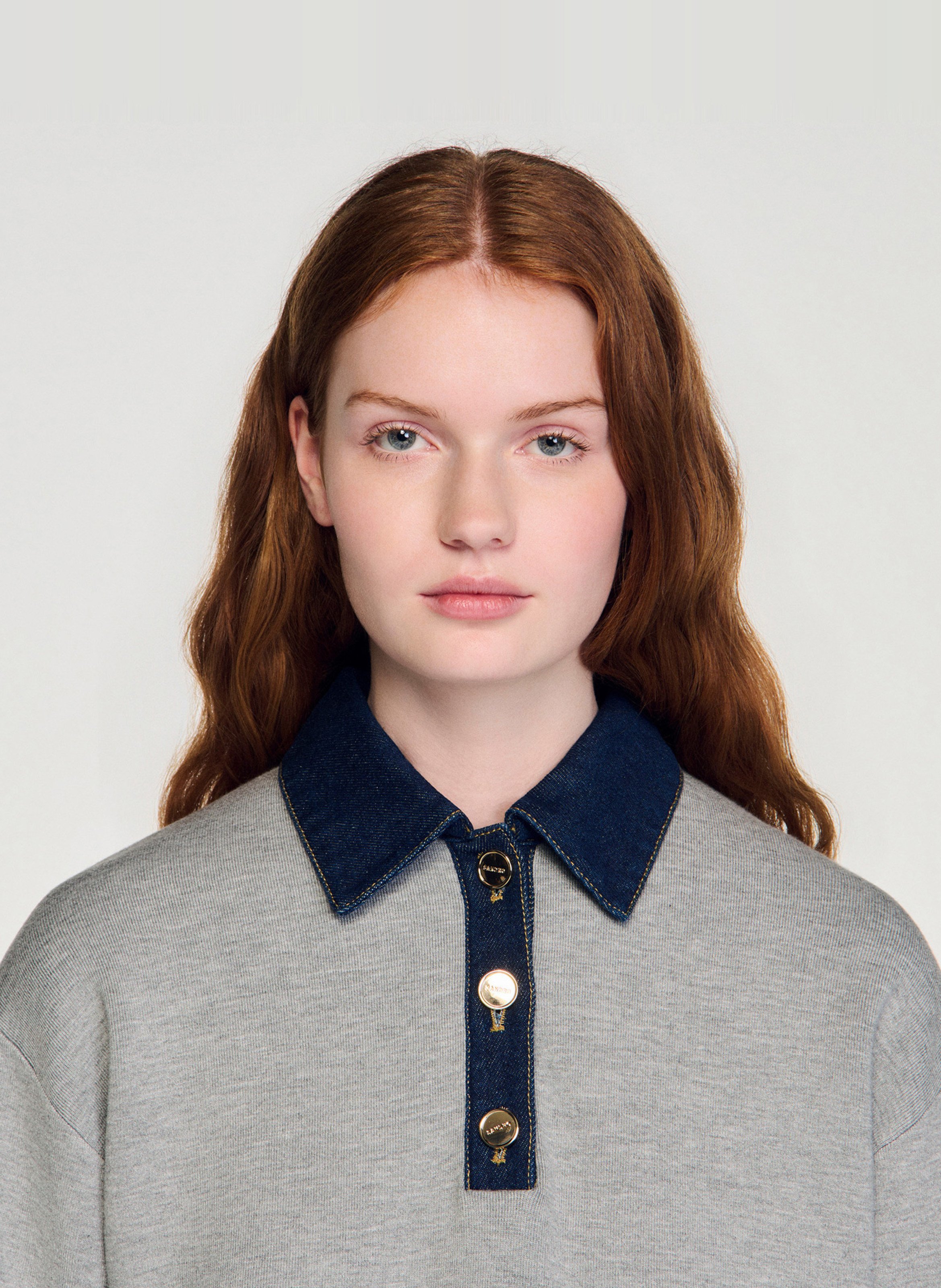 Pull ample à col en jean SANDRO Gris