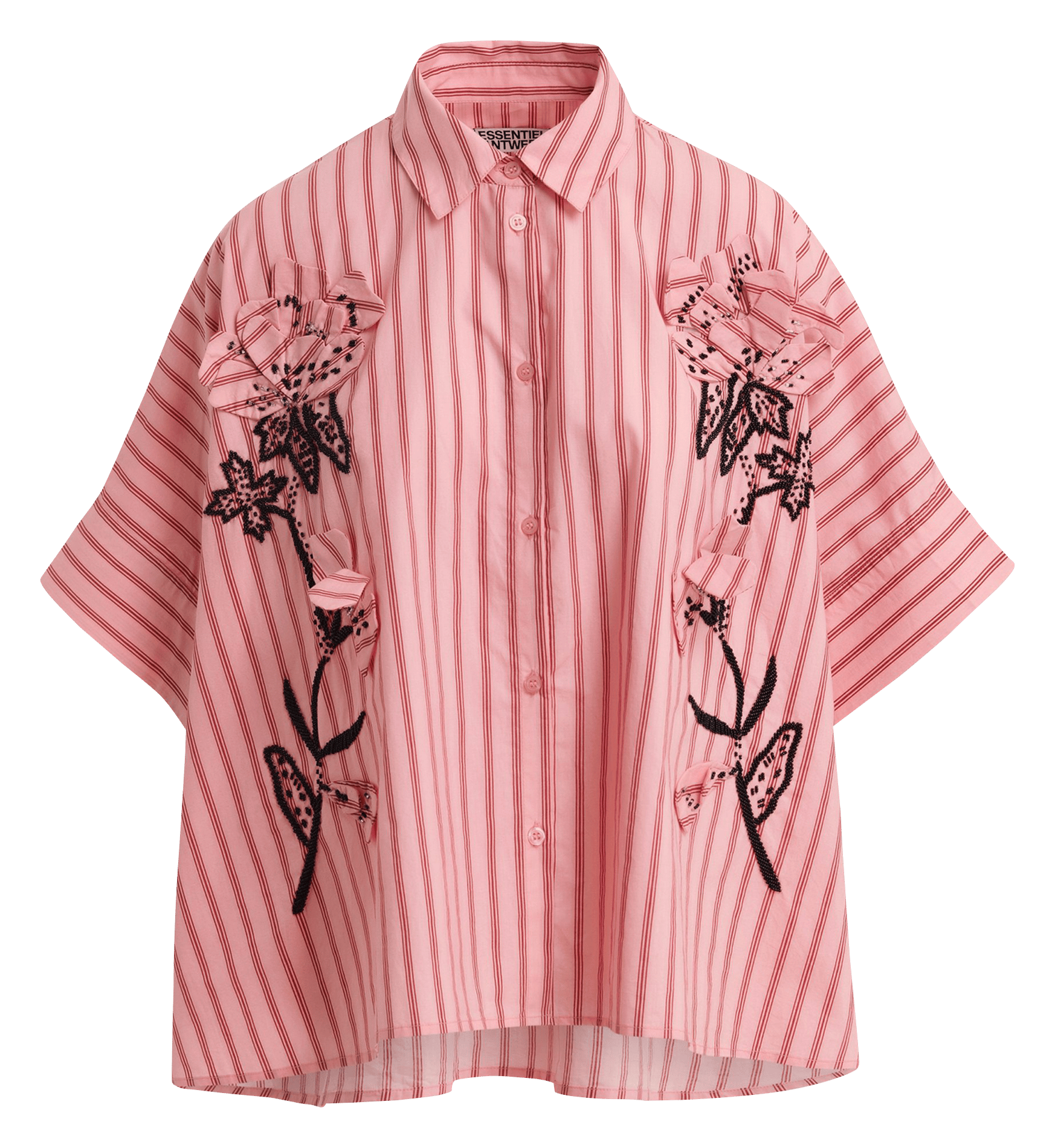 Chemise ample rayée à broderie fleurs jonkoe ESSENTIEL ANTWERP Rose