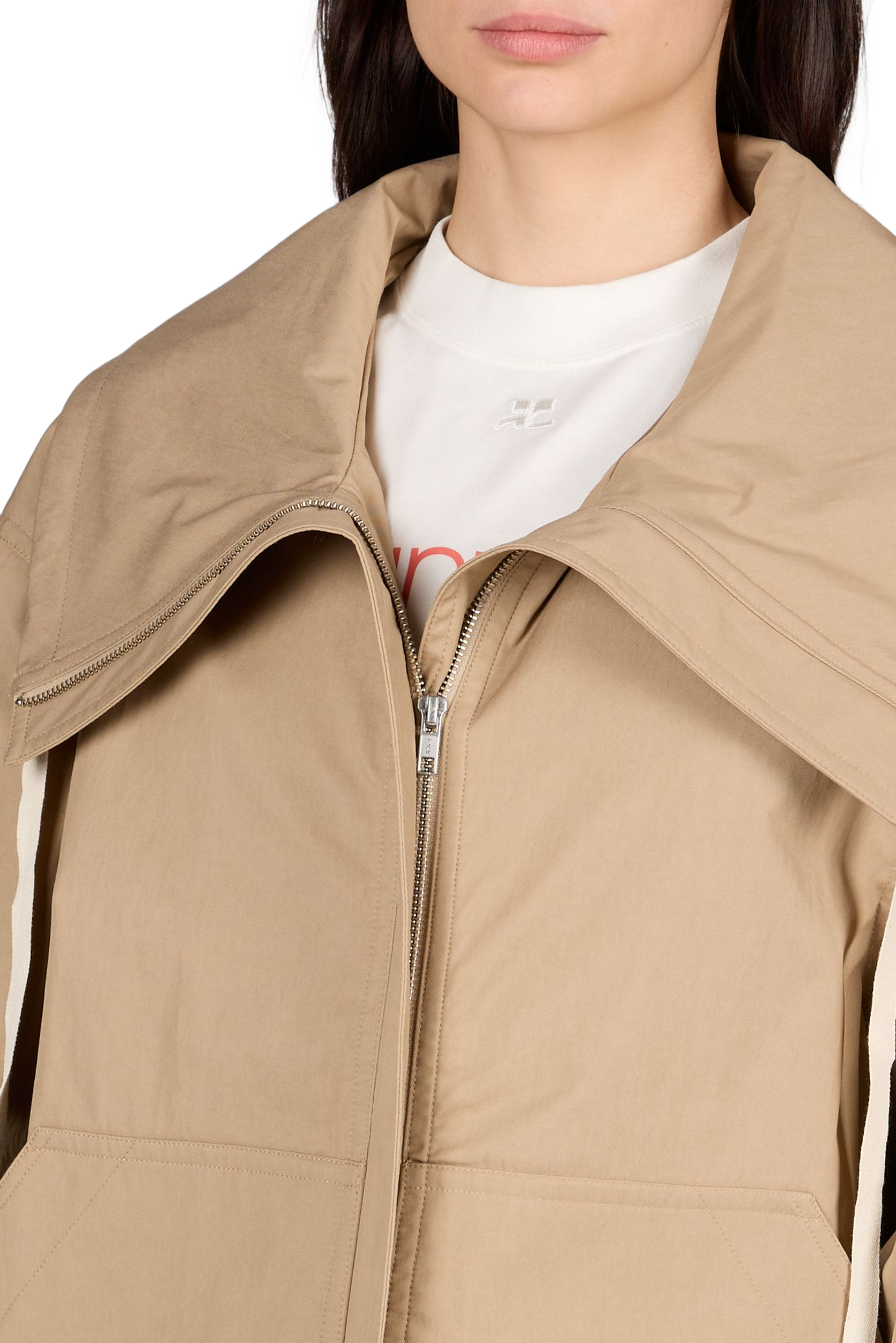 Veste à col montant et manches ballon en coton mélangé CO Marron