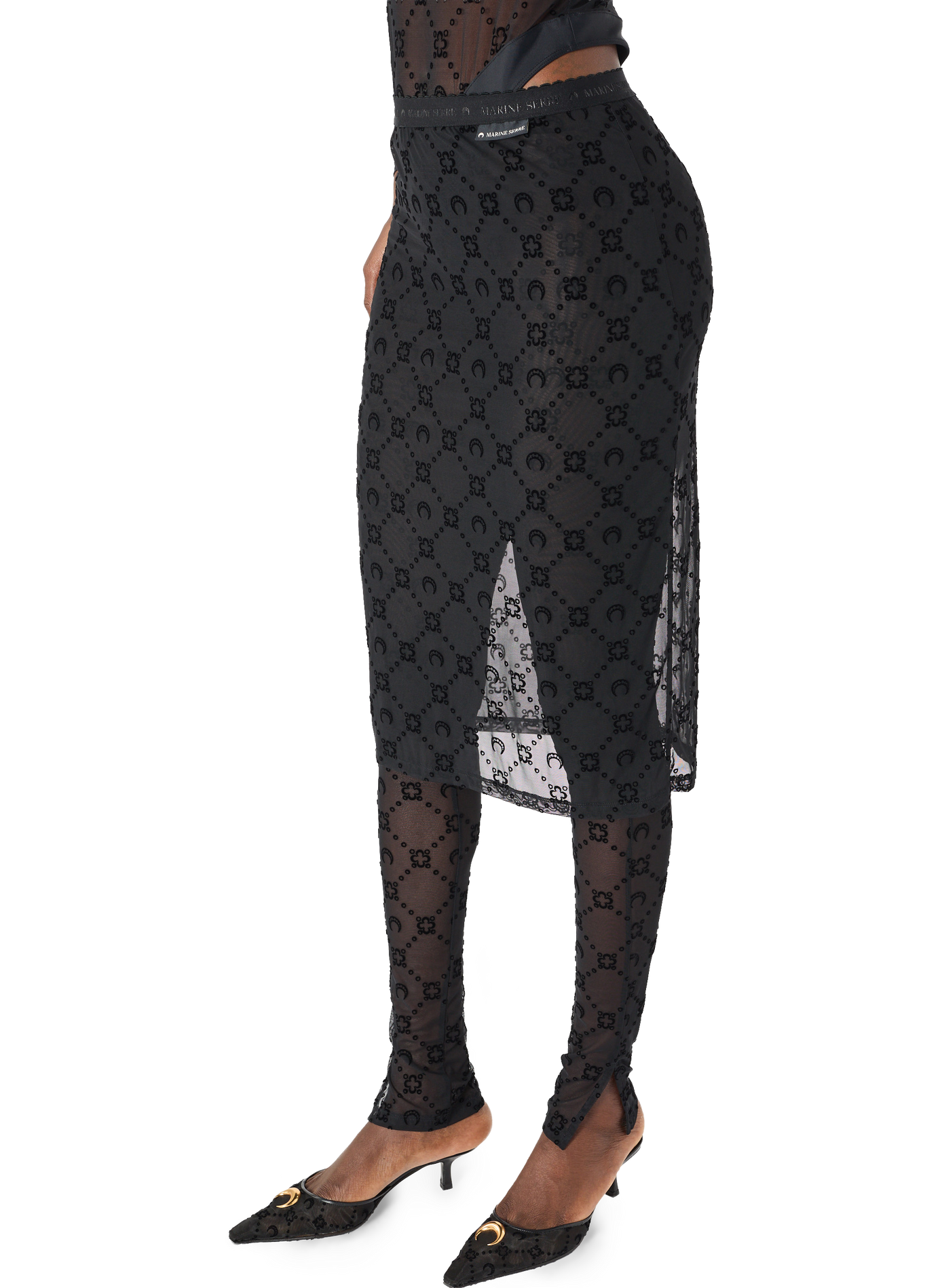 Moonogram mesh flock pant-skirt MARINE SERRE Black