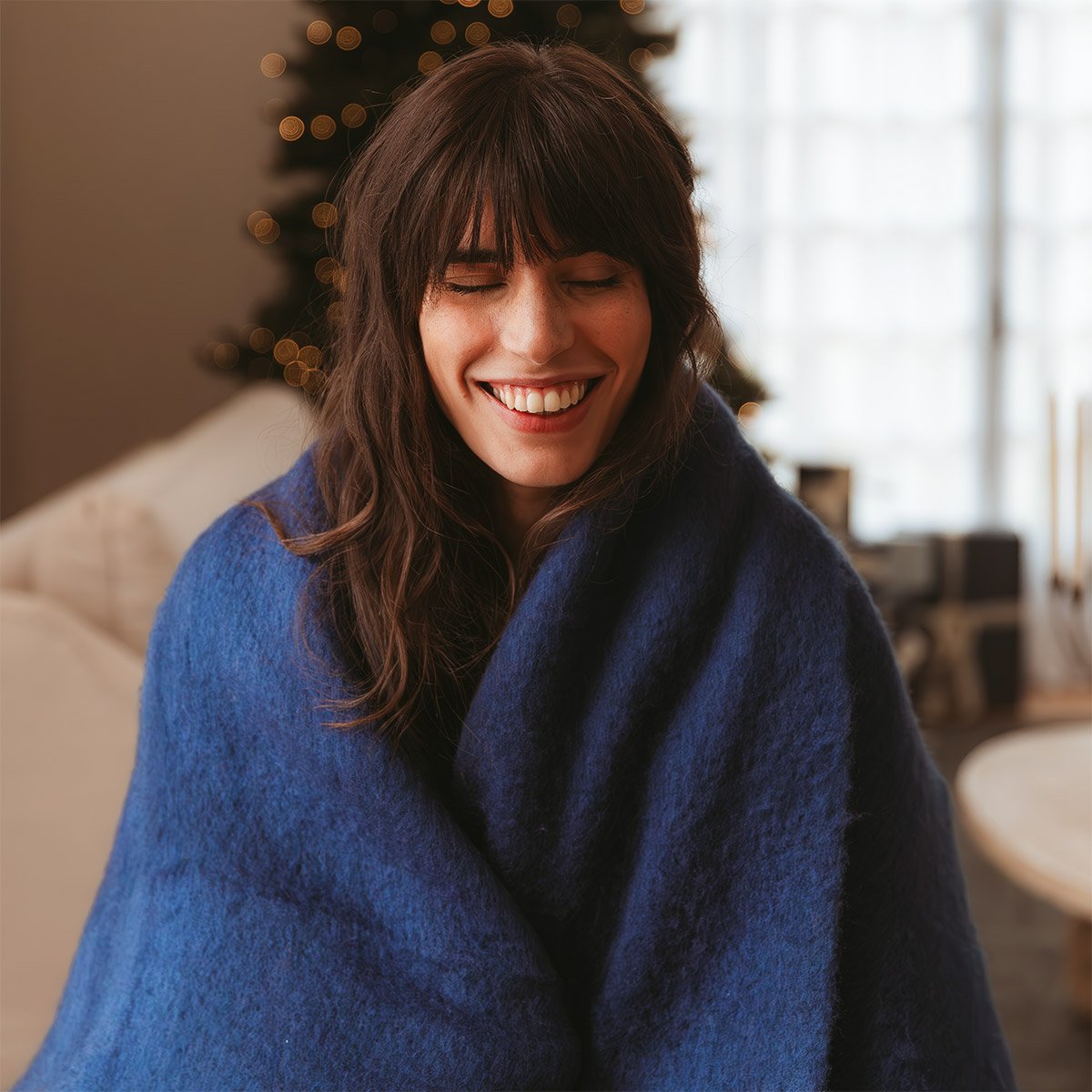 Plaid en mohair, tourbillon | Bleu DESFORGES Maison