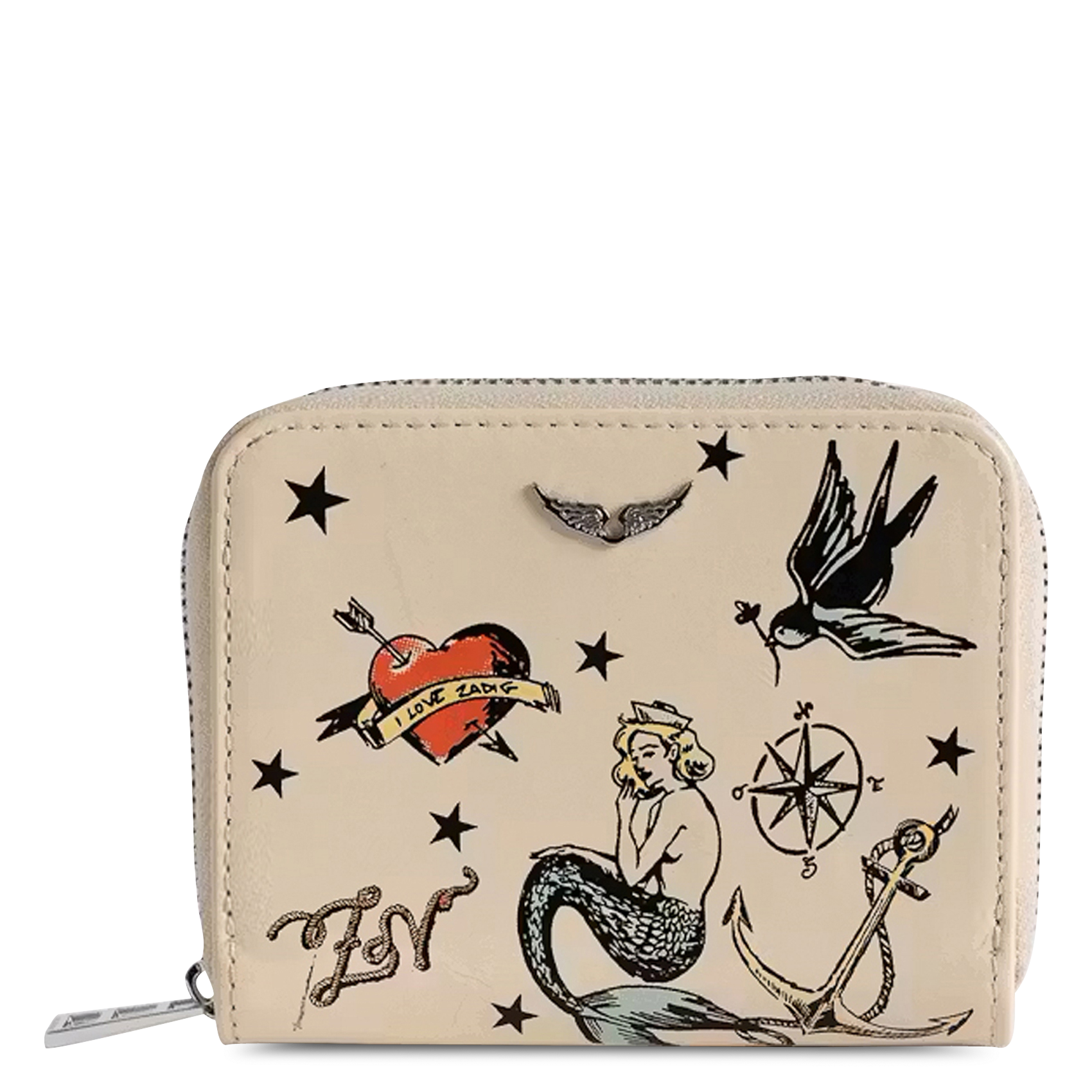 Porte-monnaie en cuir imprimé mini zv ZADIG&VOLTAIRE Blanc