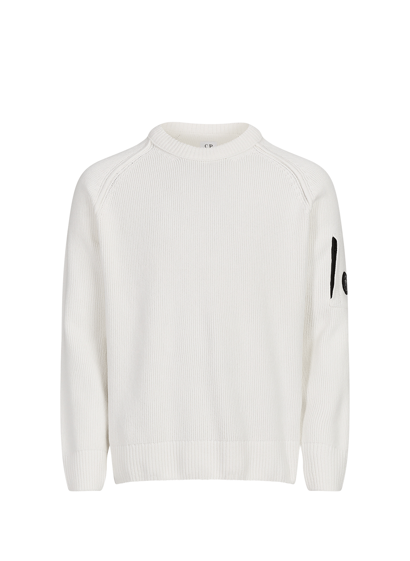 Pull côtelé à lentille signature en coton CP COMPANY Blanc