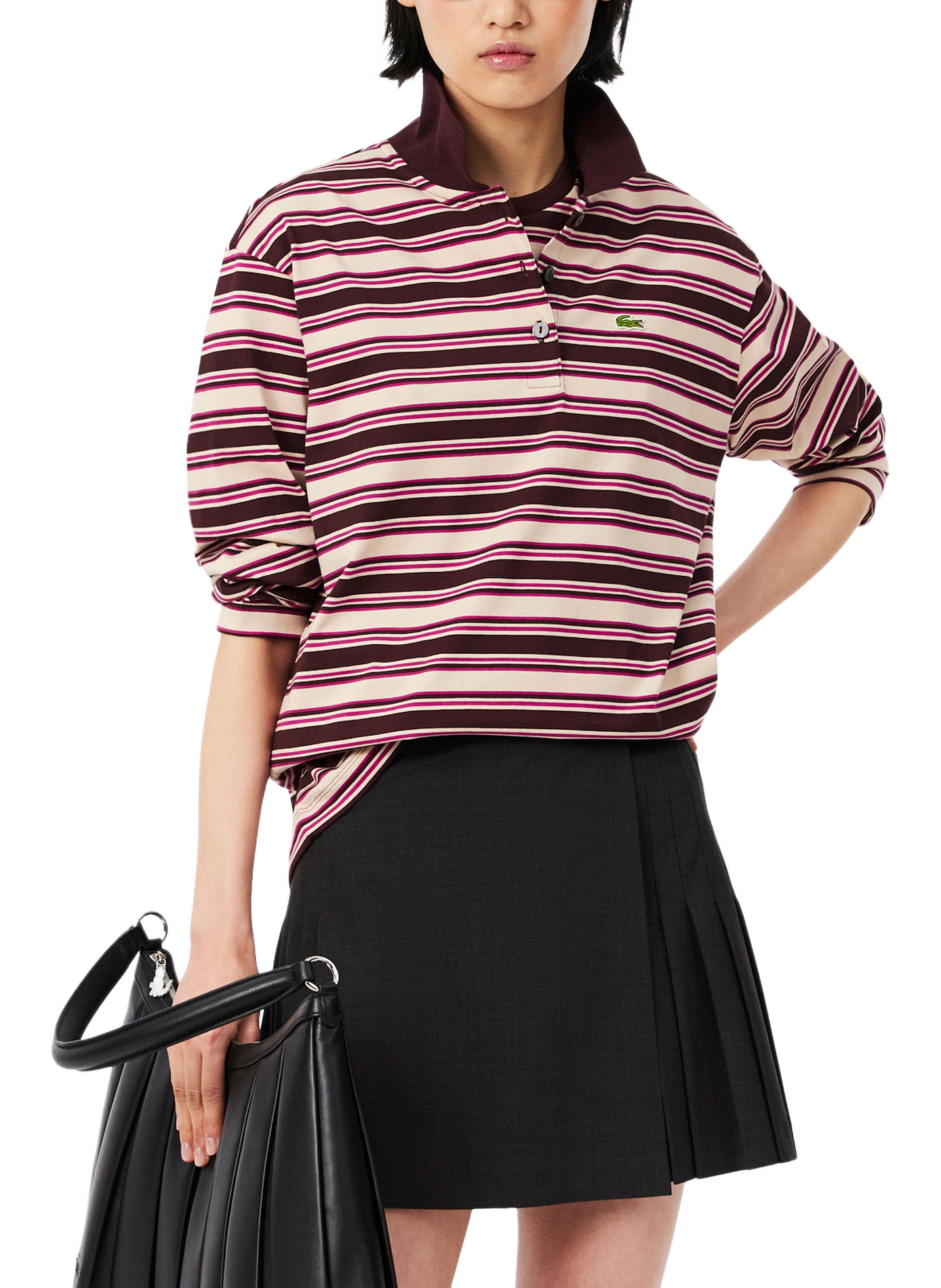 Polo manches longues rayé en coton LACOSTE Multicolore