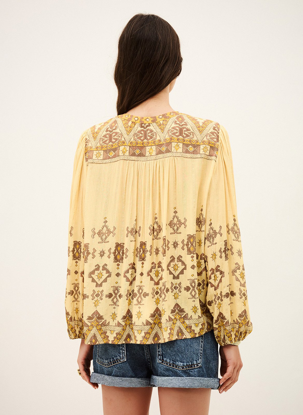 Gedrukte blouse met Tunisie kraag zato BA&SH Geel
