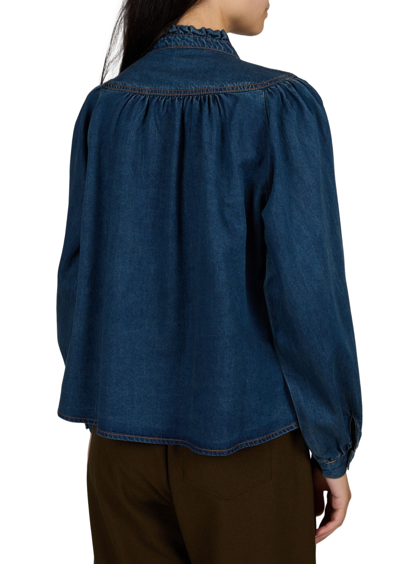 Gerade geschnittene Bluse mit Rundhalsausschnitt aus Denim. SUNCOO Blau