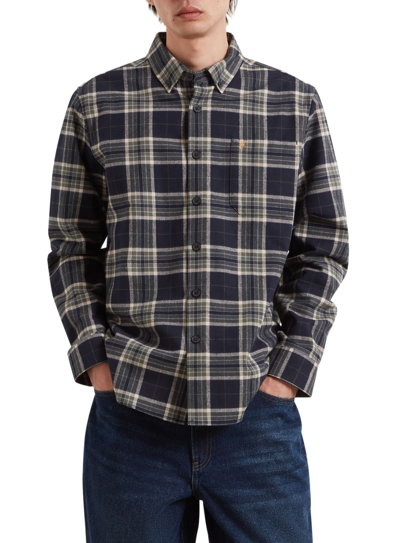 Chemise droite à carreaux à logo brodé en coton FARAH Blue