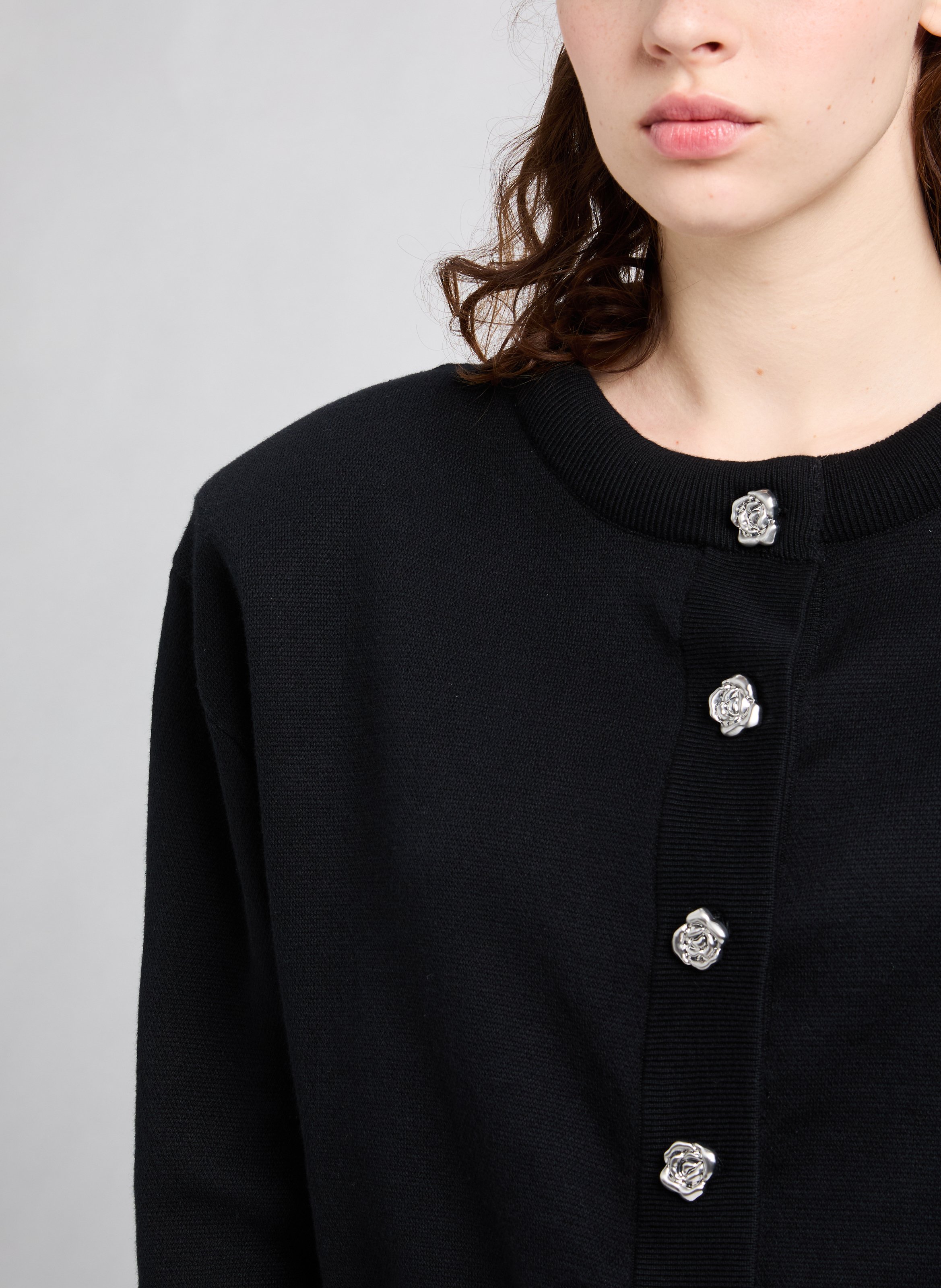 Cardigan en maille ferme ROTATE Noir