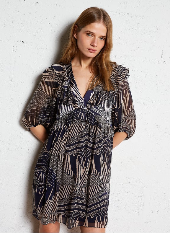 Robe col v imprimée acacia Bleu by BA&SH BA&SH Robe col v imprimée acacia Bleu