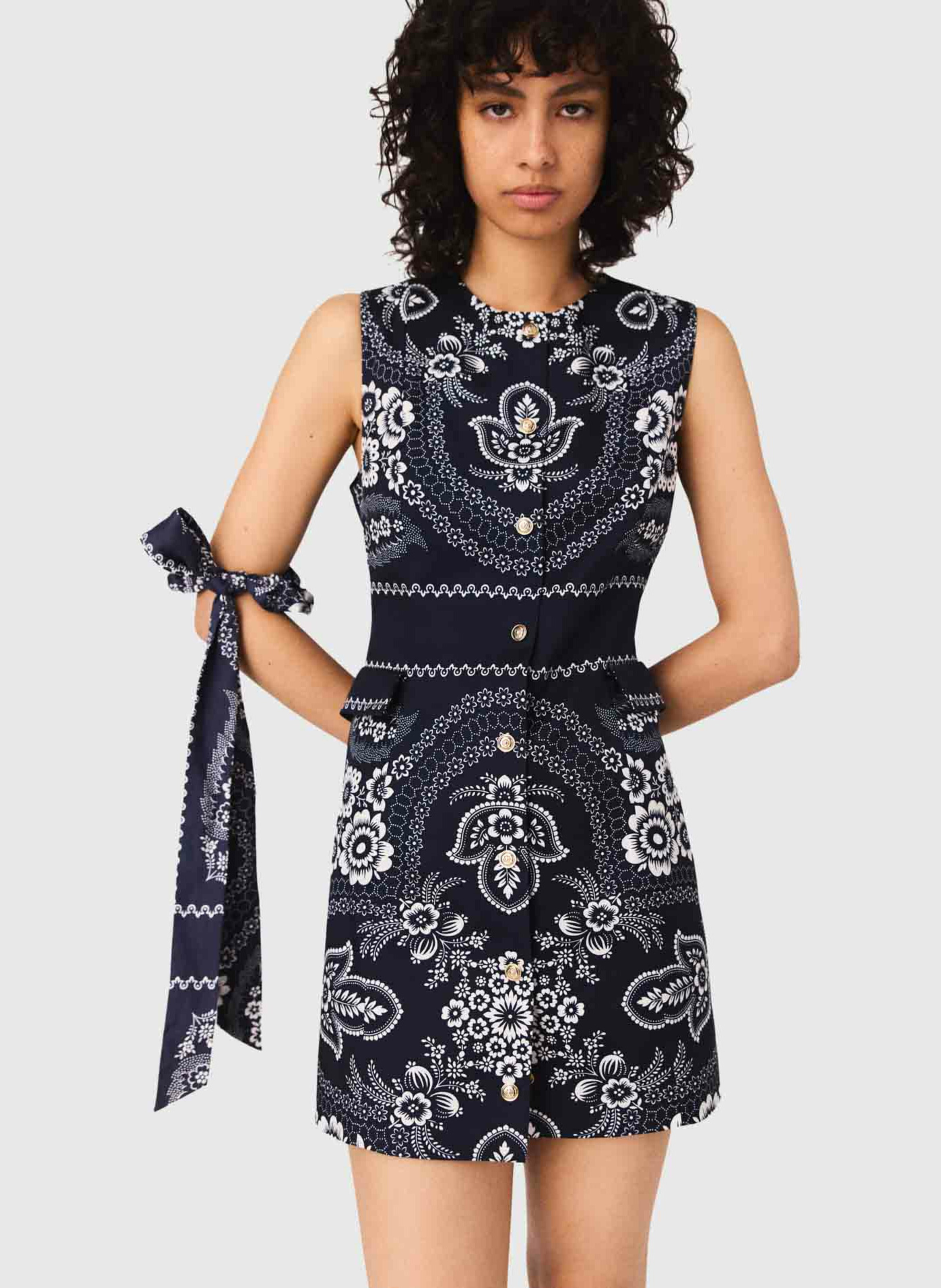 MAJE Robe courte col rond à motifs Bleu