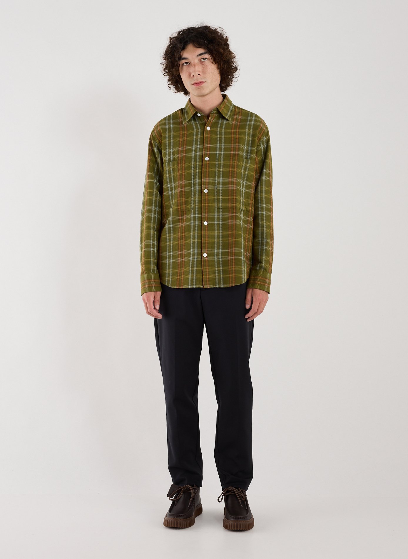 Chemise ample à carreaux en coton Vert