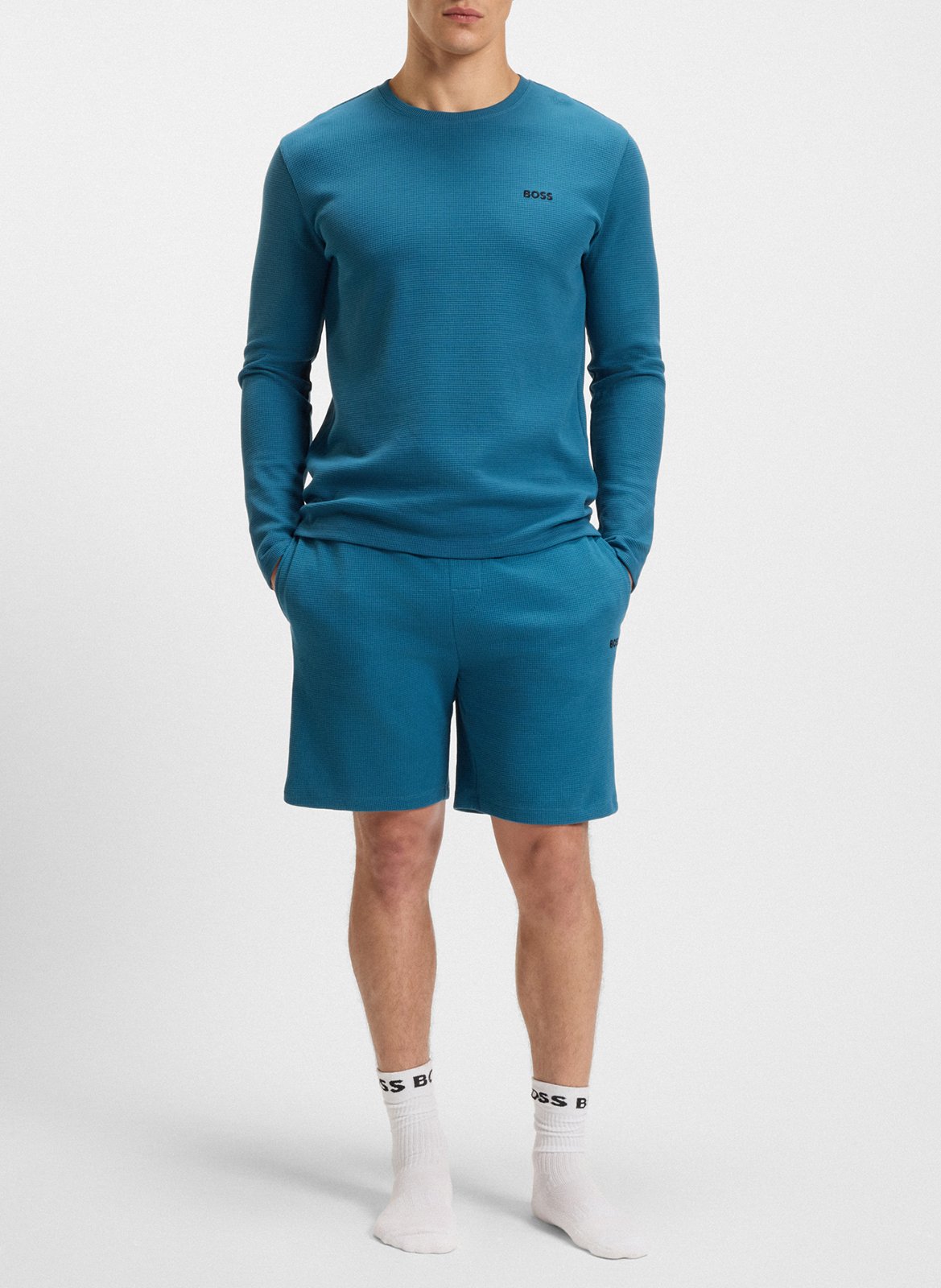 Short droit gaufré à logo brodé BOSS Bleu