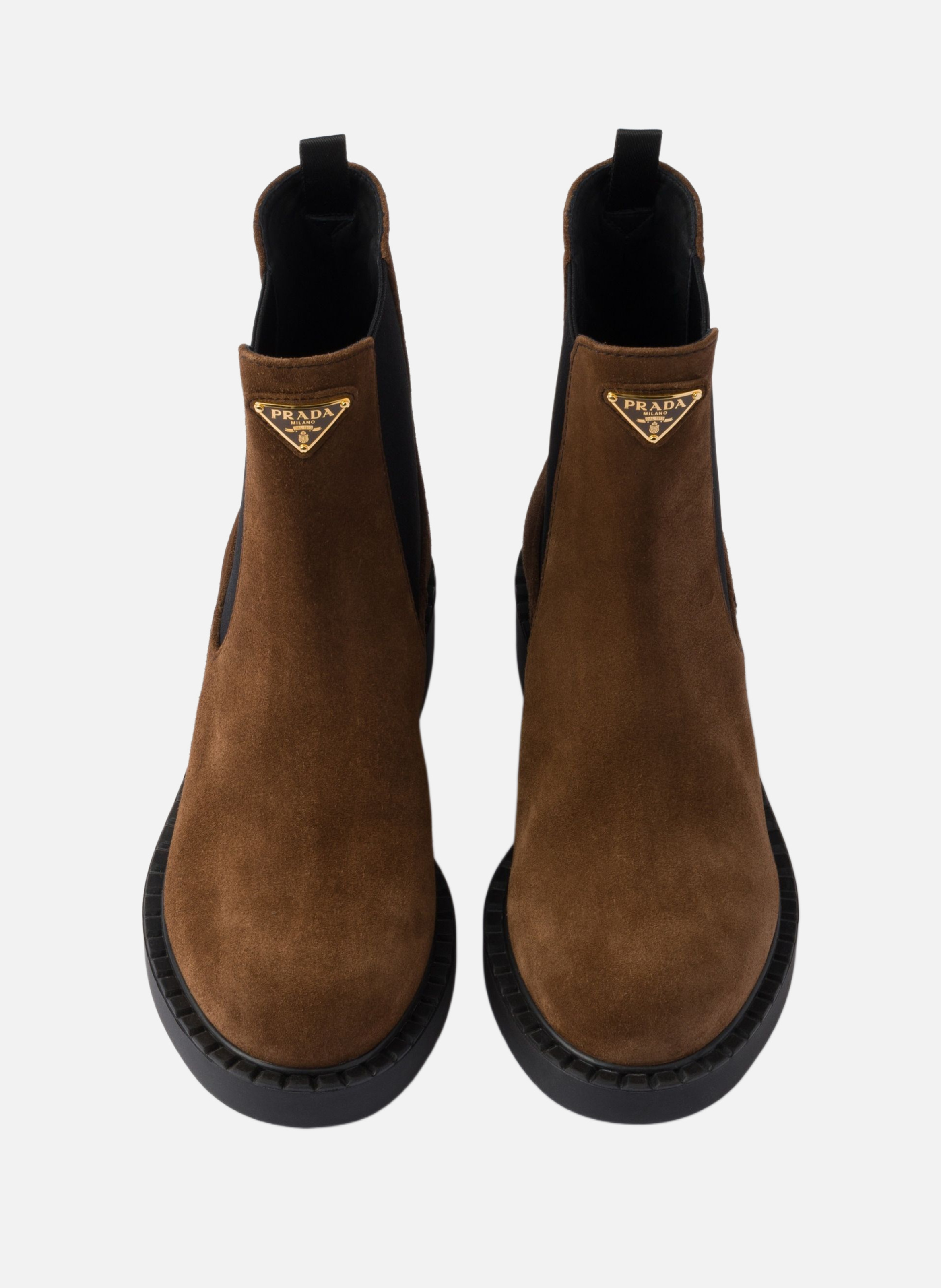 Bottines chocolate en veau velours PRADA Marron