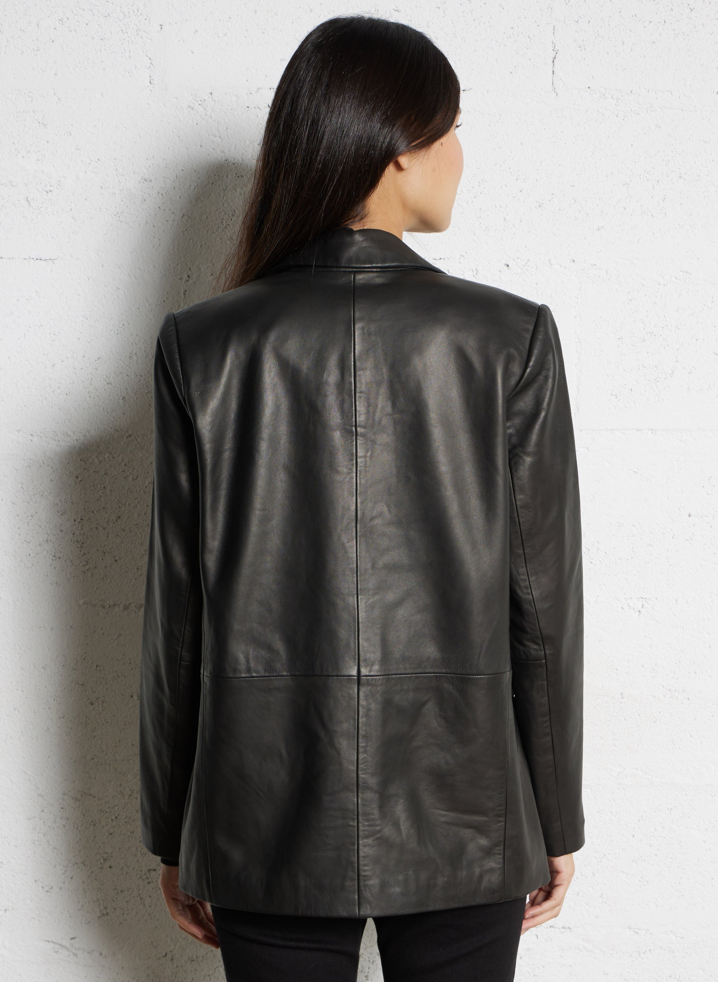 Veste de blazer droite en cuir IKKS Noir