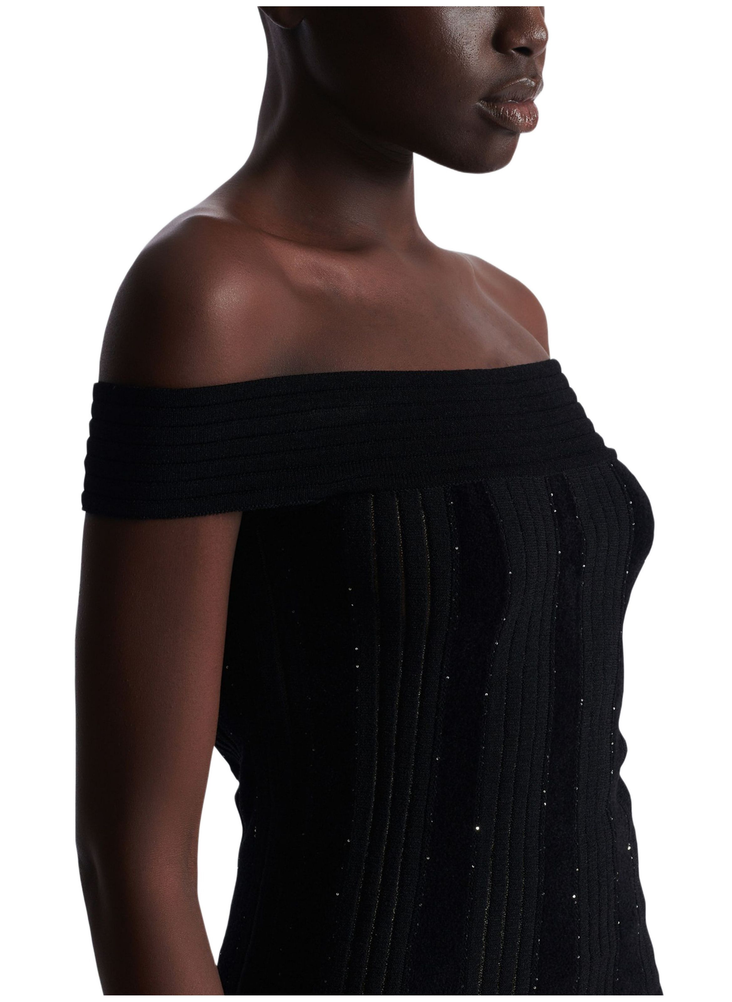 Top sans manches en maille avec paillettes BALMAIN Noir