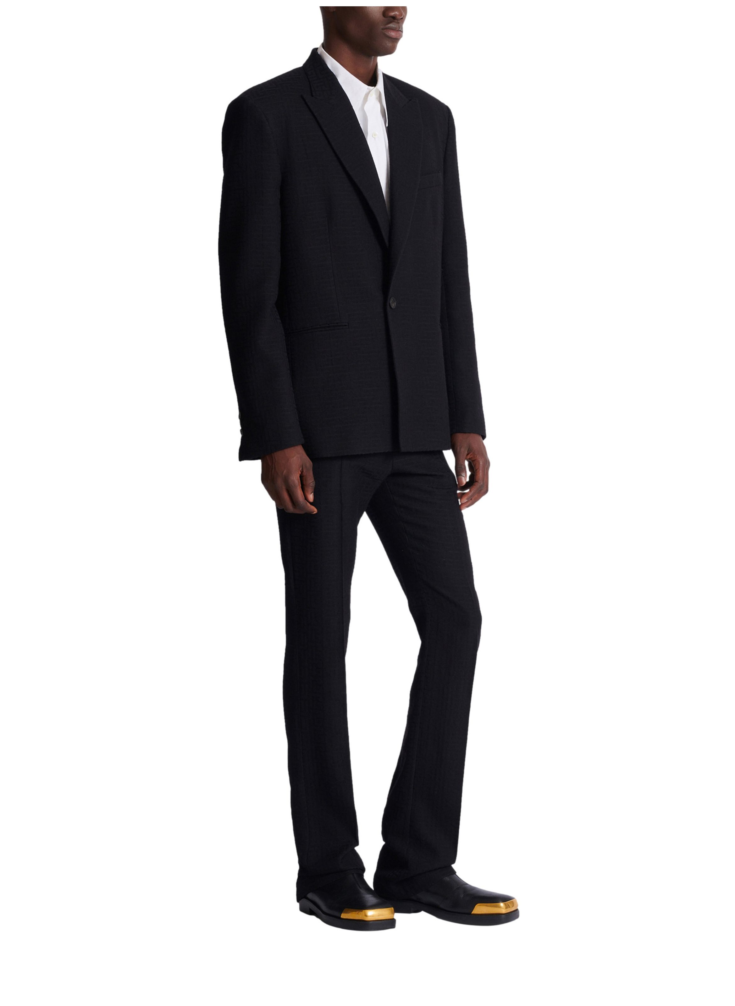 Veste 1 bouton en grain de poudre monogramme BALMAIN Noir