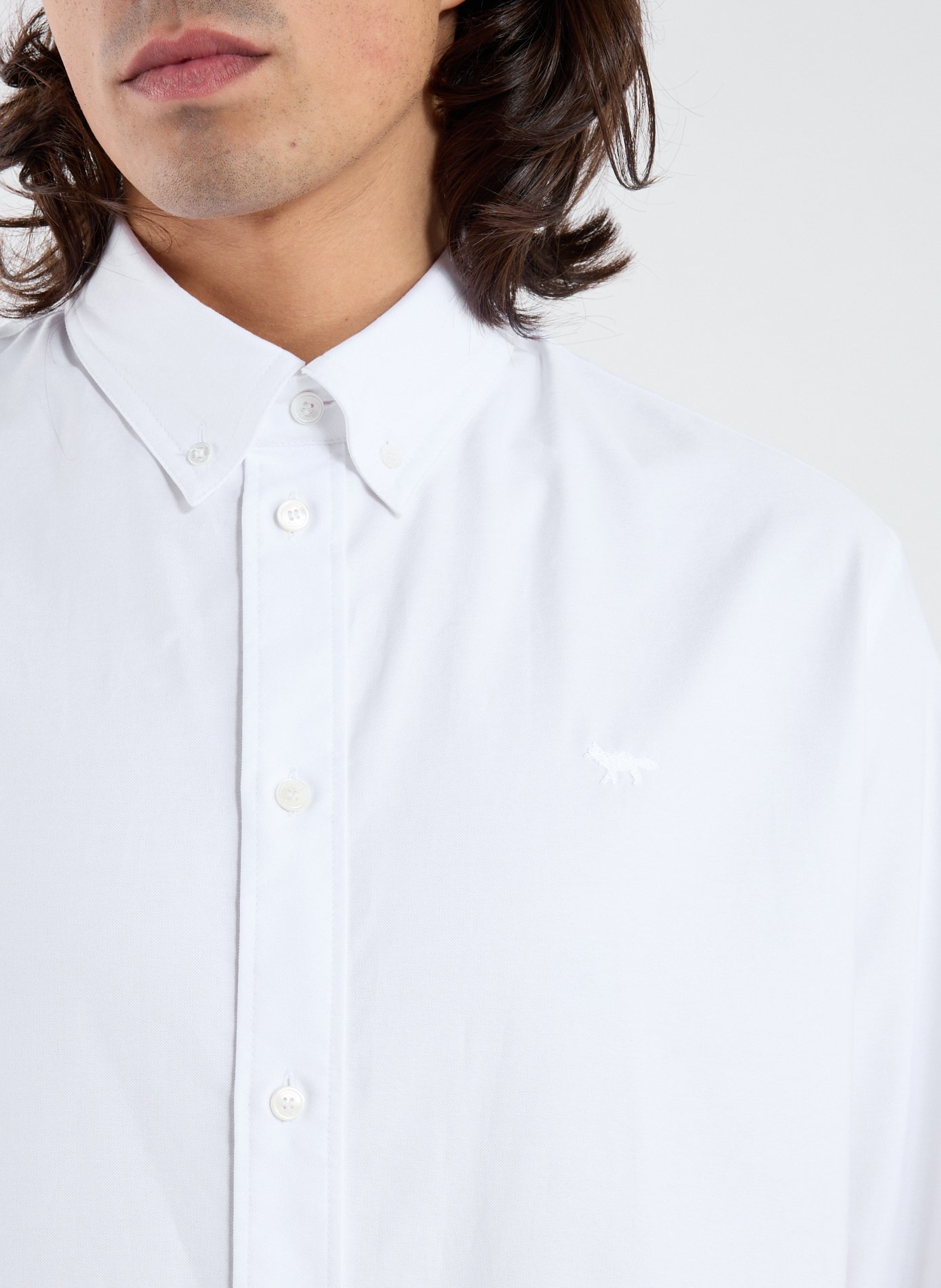 Straight cotton embroidered shirt MAISON KITSUNÉ White