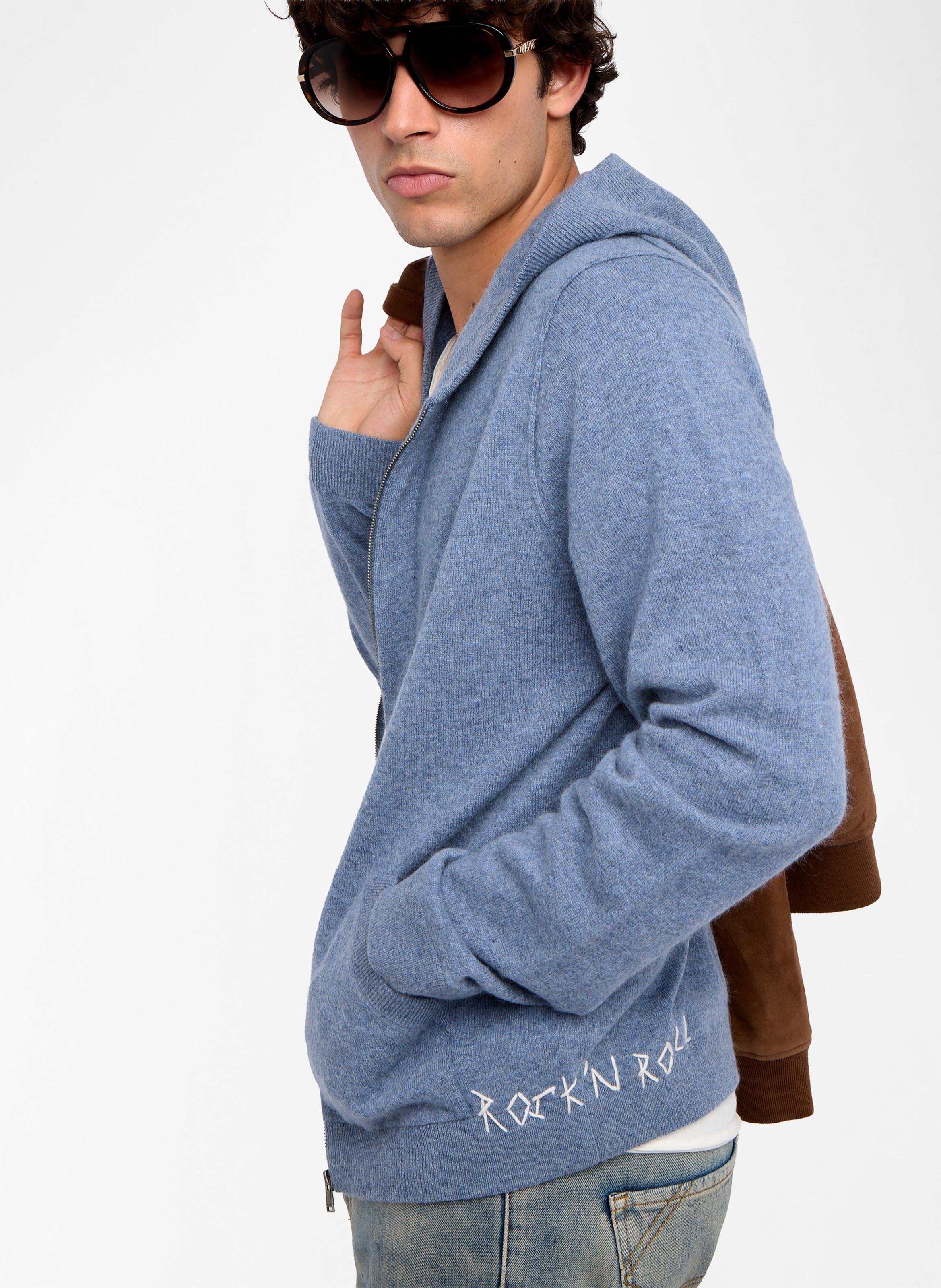 Gilet droit à capuche en laine et cachemire clash ZADIG&VOLTAIRE Bleu