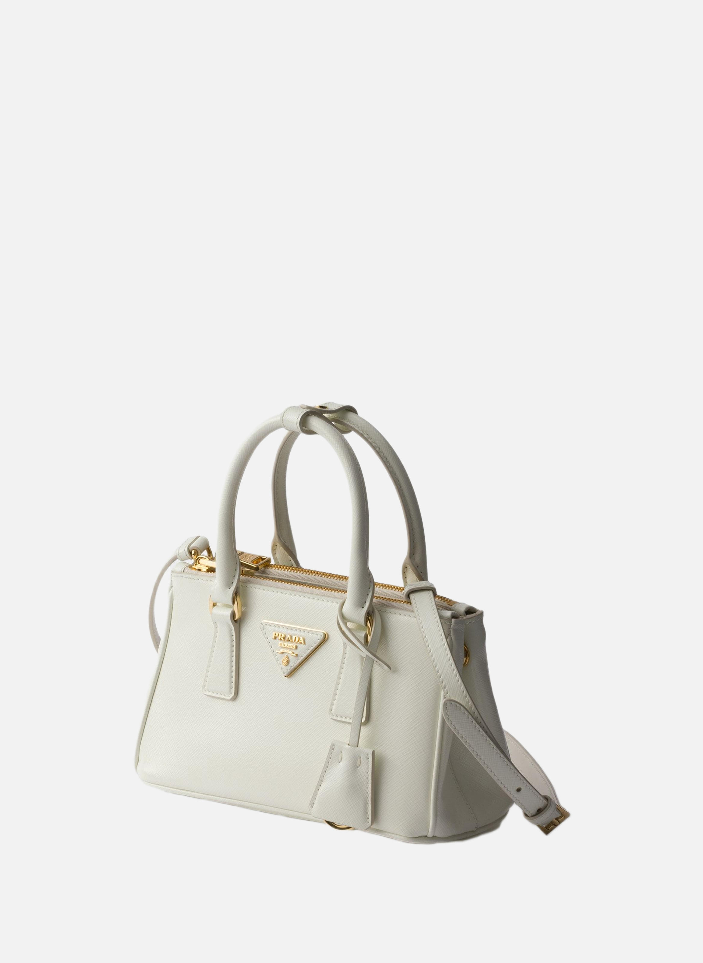 Mini sac prada galleria en cuir saffiano verni PRADA Blanc
