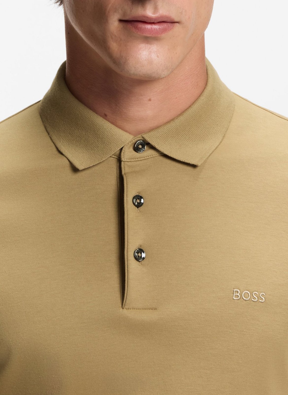 Polo col classique en coton BOSS Kaki