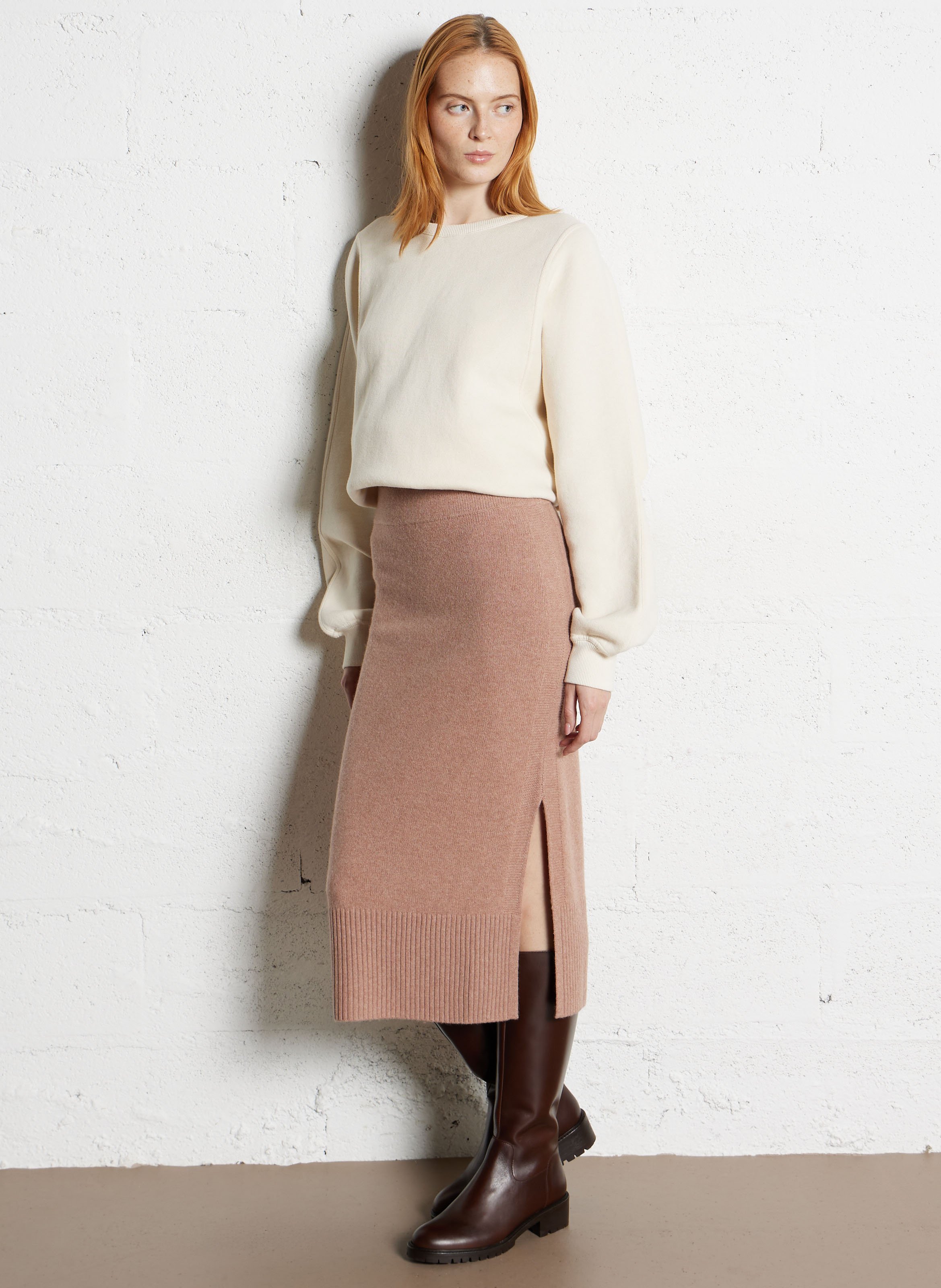 Jupe droite midi en laine emilie MAISON 123 Rose