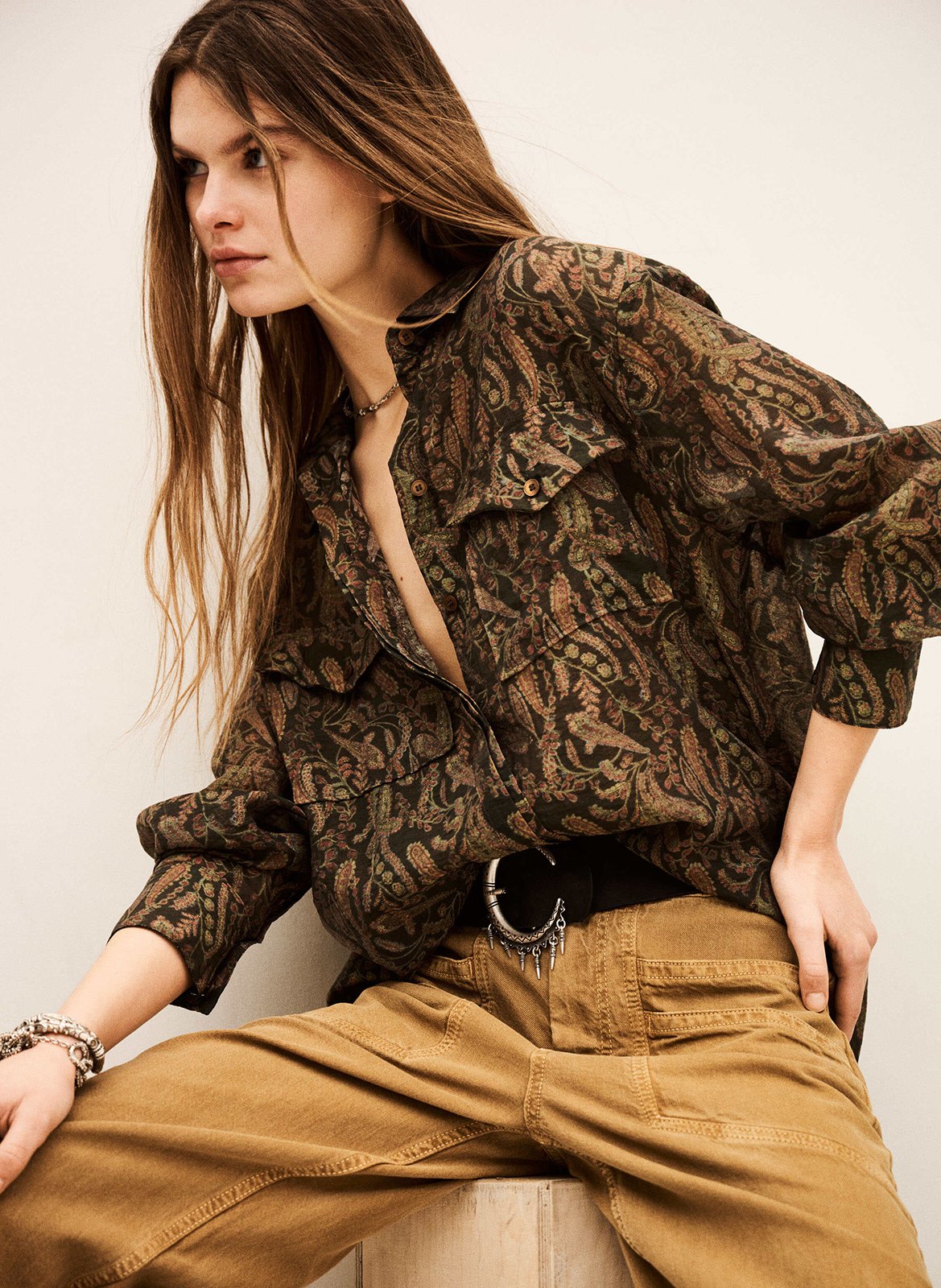 Chemise droite col classique imprimée tao BA&SH Kaki