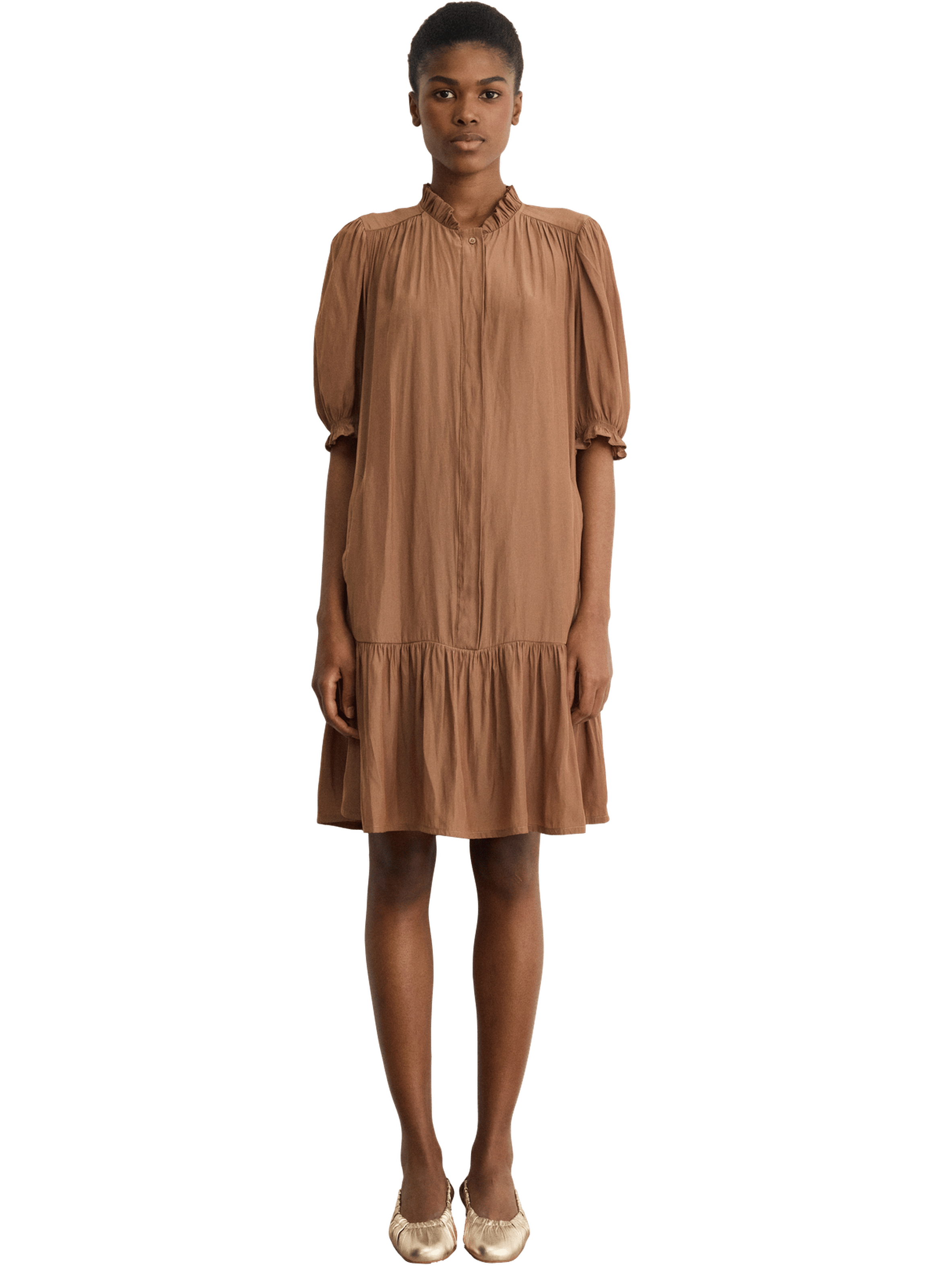 Robe droite et courte à volants - amalia PABLO Marron