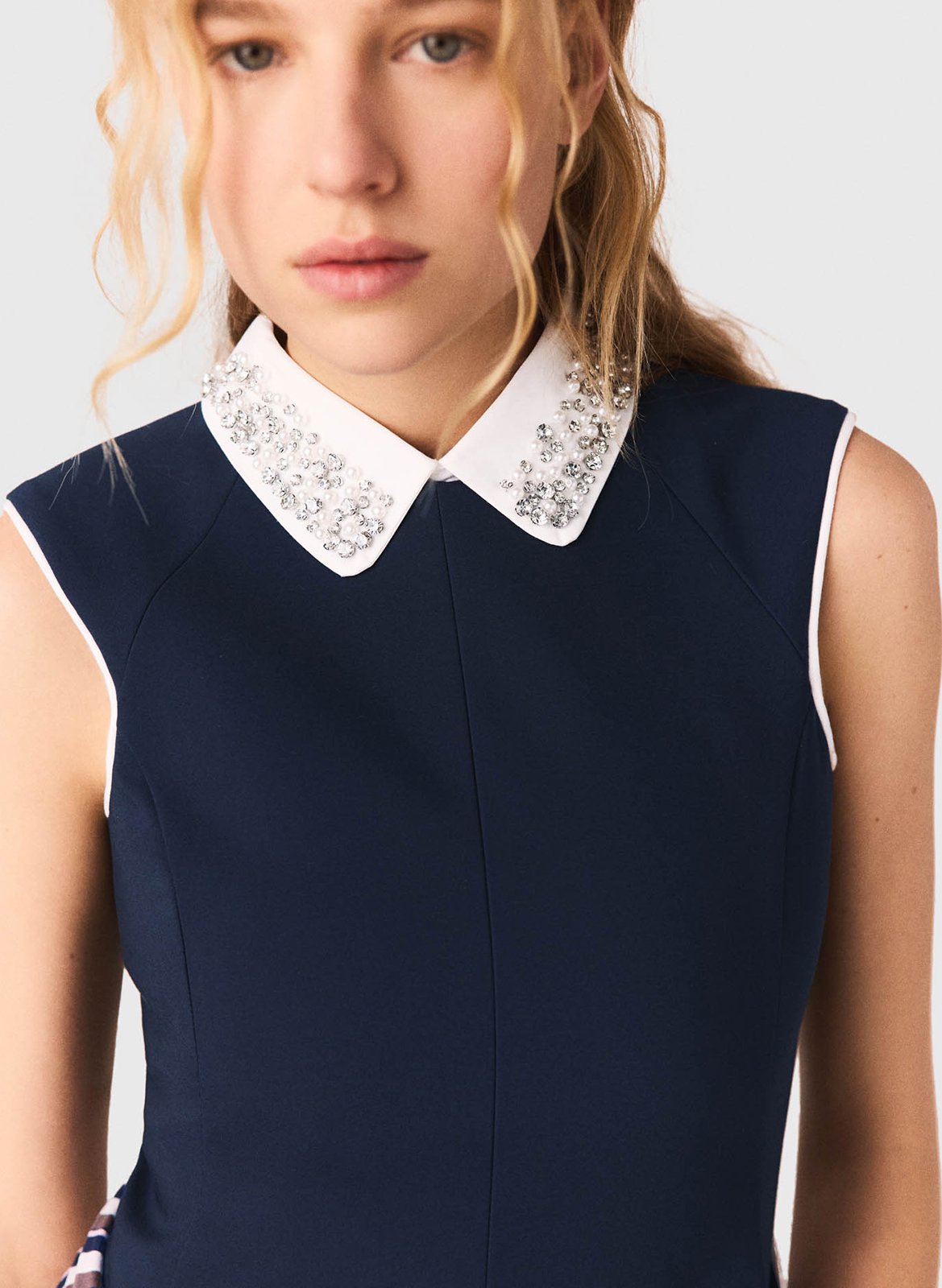 Robe courte évasée en coton mélangé MAJE Bleu